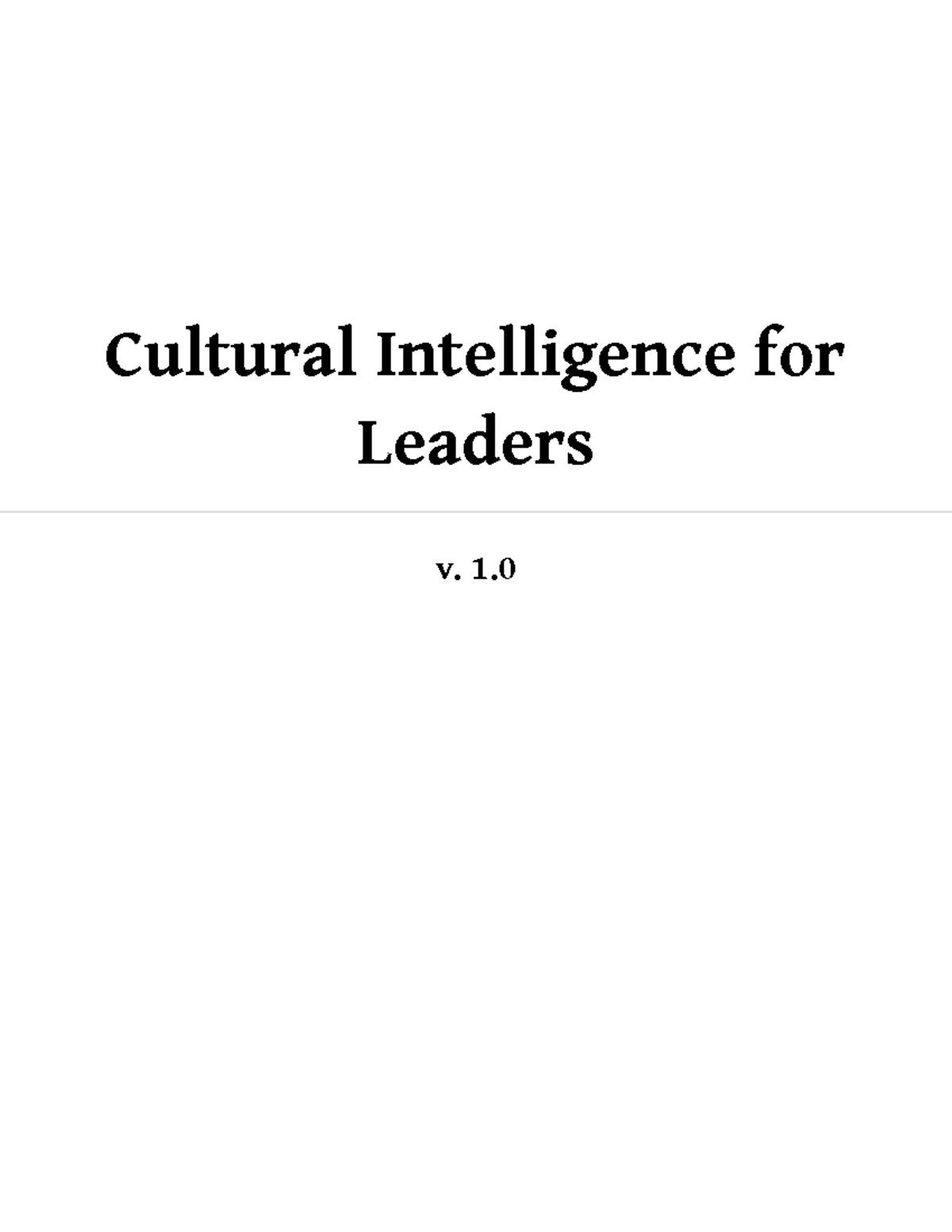 Cultural Intelligence For Leaders - Cultural Intelligence For Leaders V ...