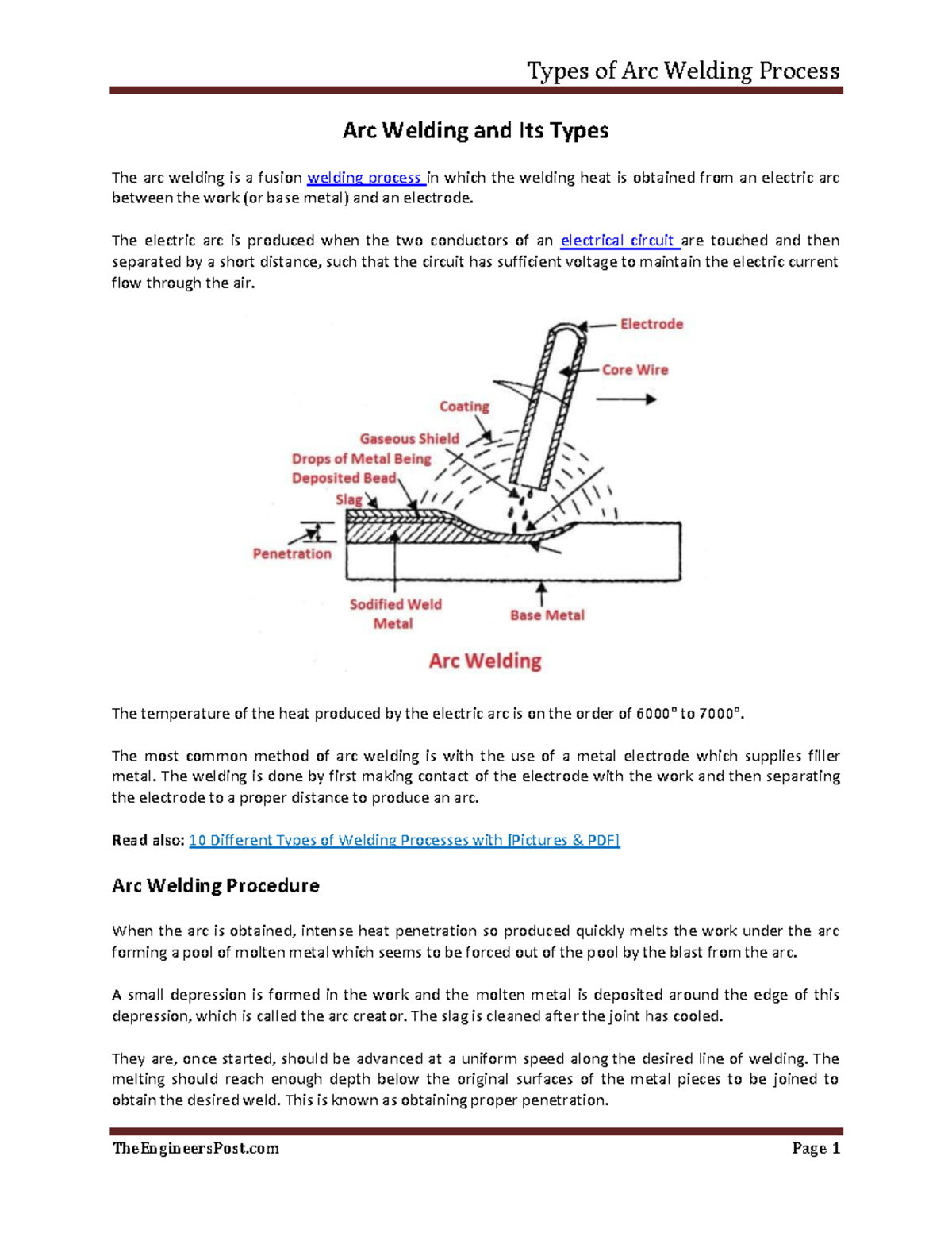 Arc Welding and Its Types - The electric arc is produced when the two ...