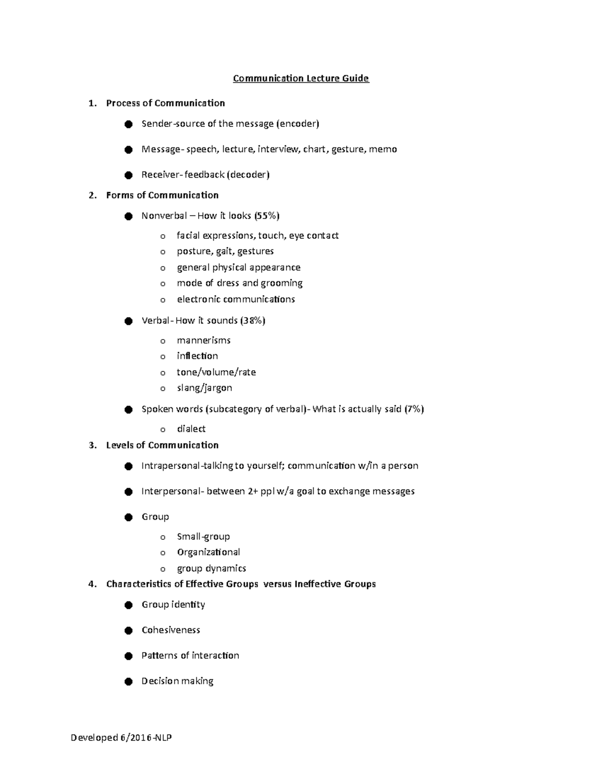 Communication Lecture Guide Communication Lecture Guide Process Of