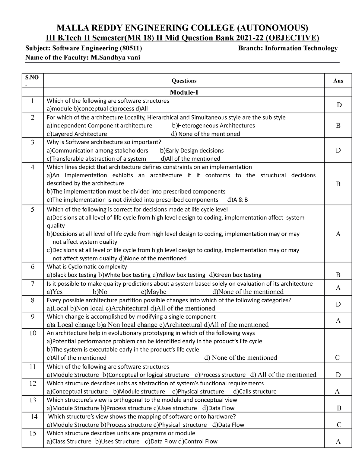 SE MID 2 Objective - MALLA REDDY ENGINEERING COLLEGE (AUTONOMOUS) III B ...