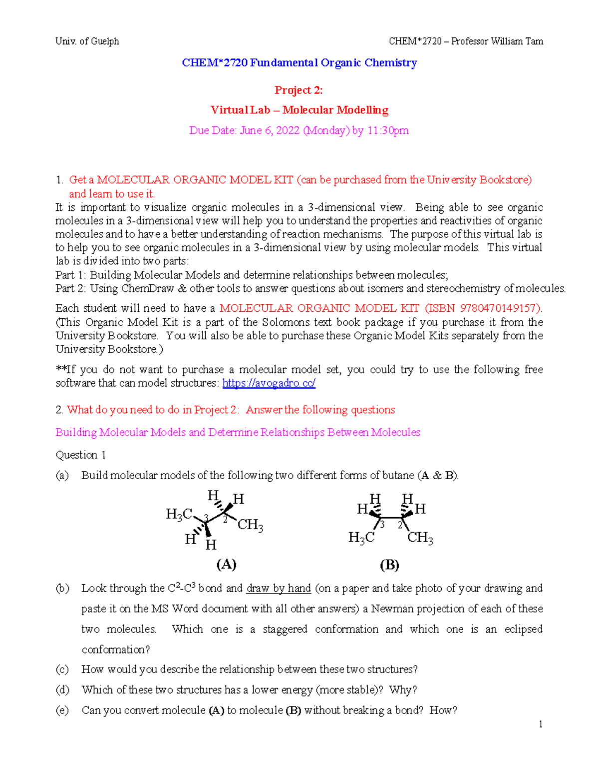 Project 2 chem2720 - CHEM*2720 Fundamental Organic Chemistry Project 2 ...