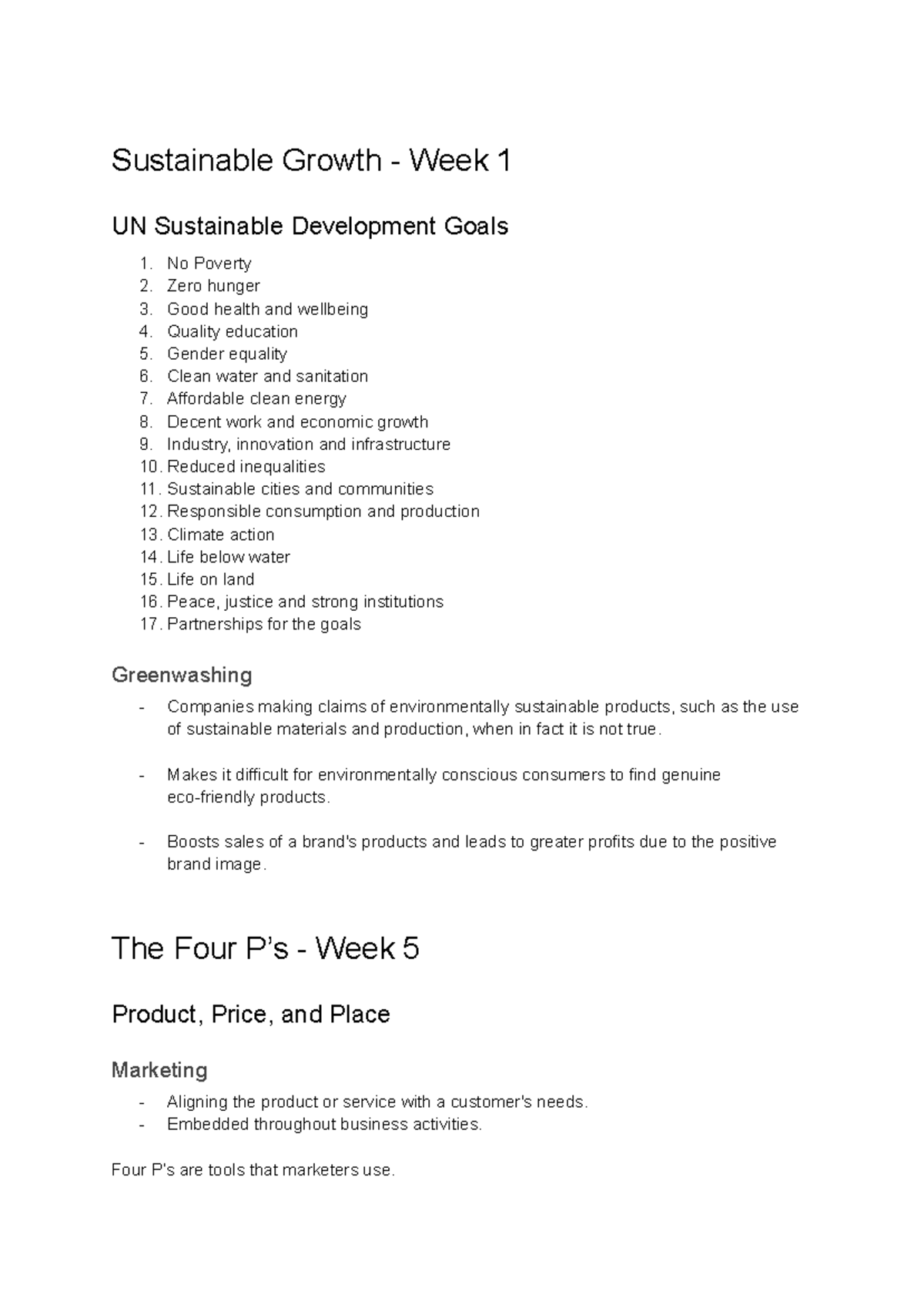 Exam Notes - Sustainable Growth - Week 1 UN Sustainable Development