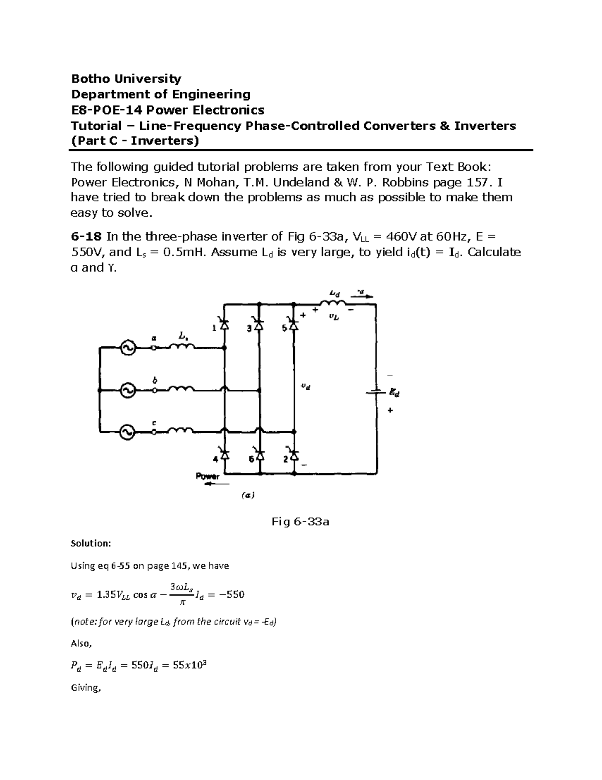 Tutorial Set 4 LineFrequency PhaseControlled Rectifiers and Inverters