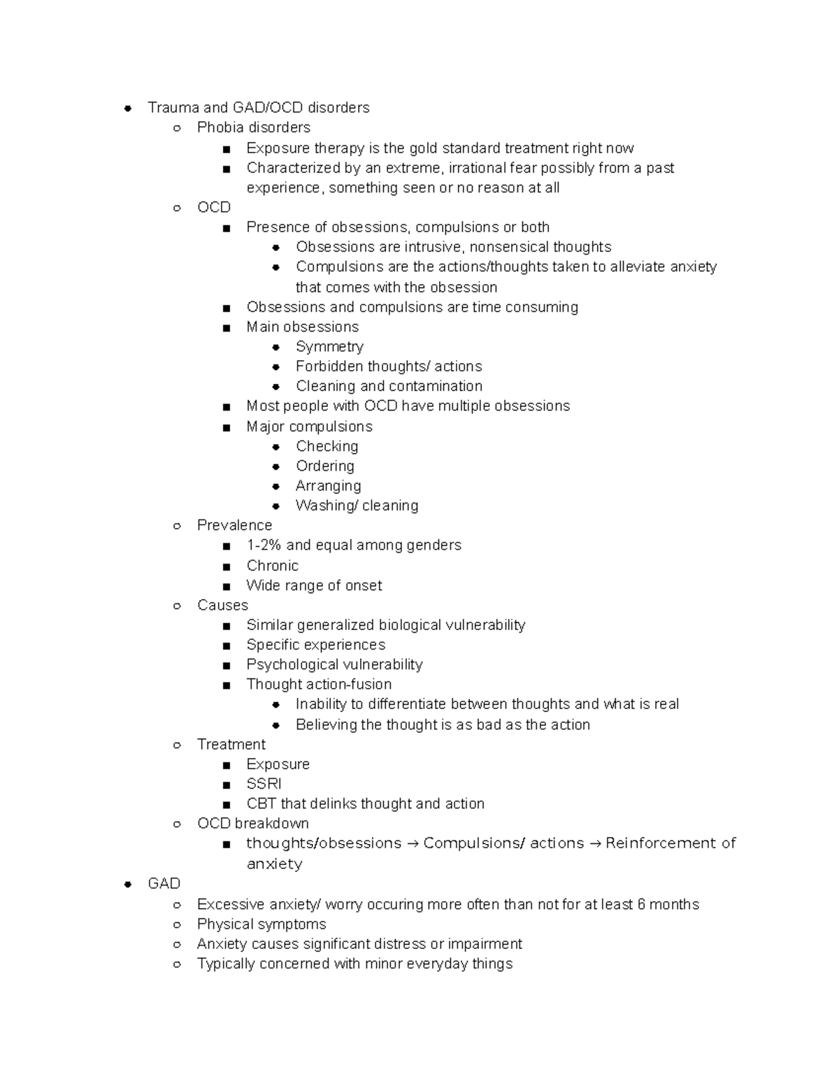 Class 6 - Detailed notes from this lecture - Trauma and GAD/OCD ...