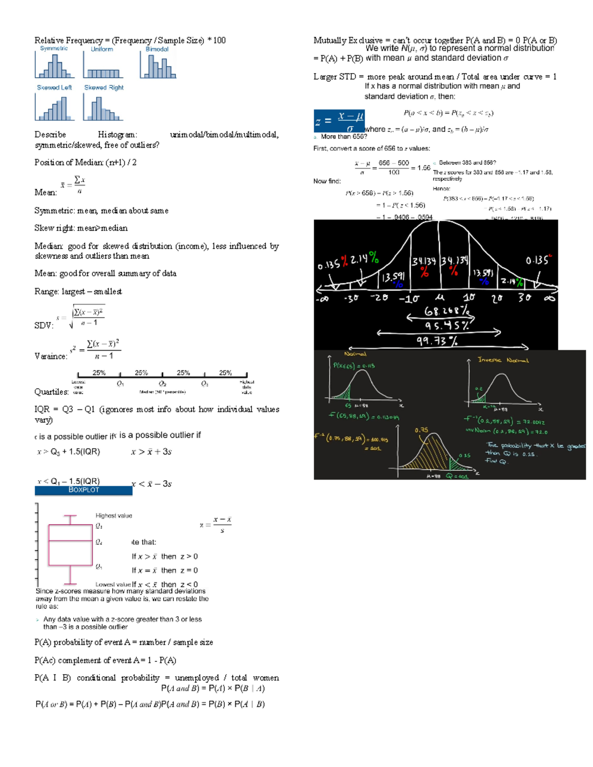 Midterm Note - Relative Frequency = (Frequency / Sample Size) * 100 ...