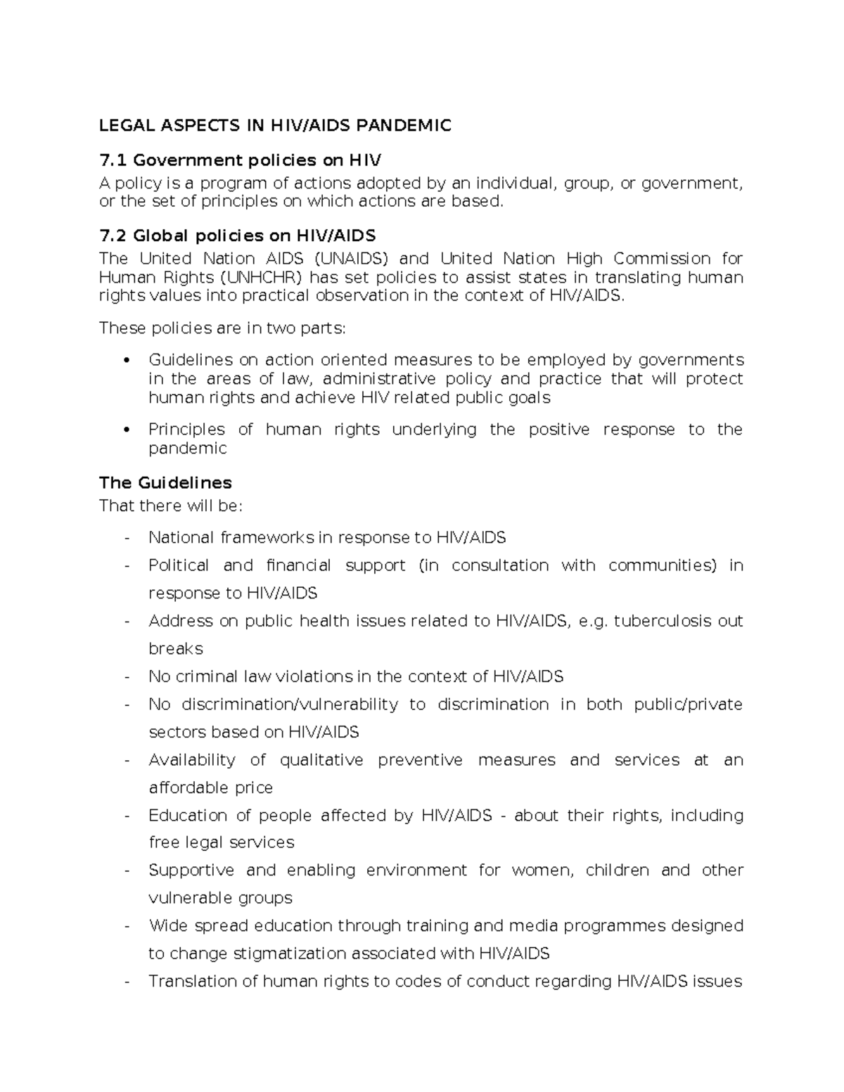 Legal Aspects IN HIV - LEGAL ASPECTS IN HIV/AIDS PANDEMIC 7 Government ...