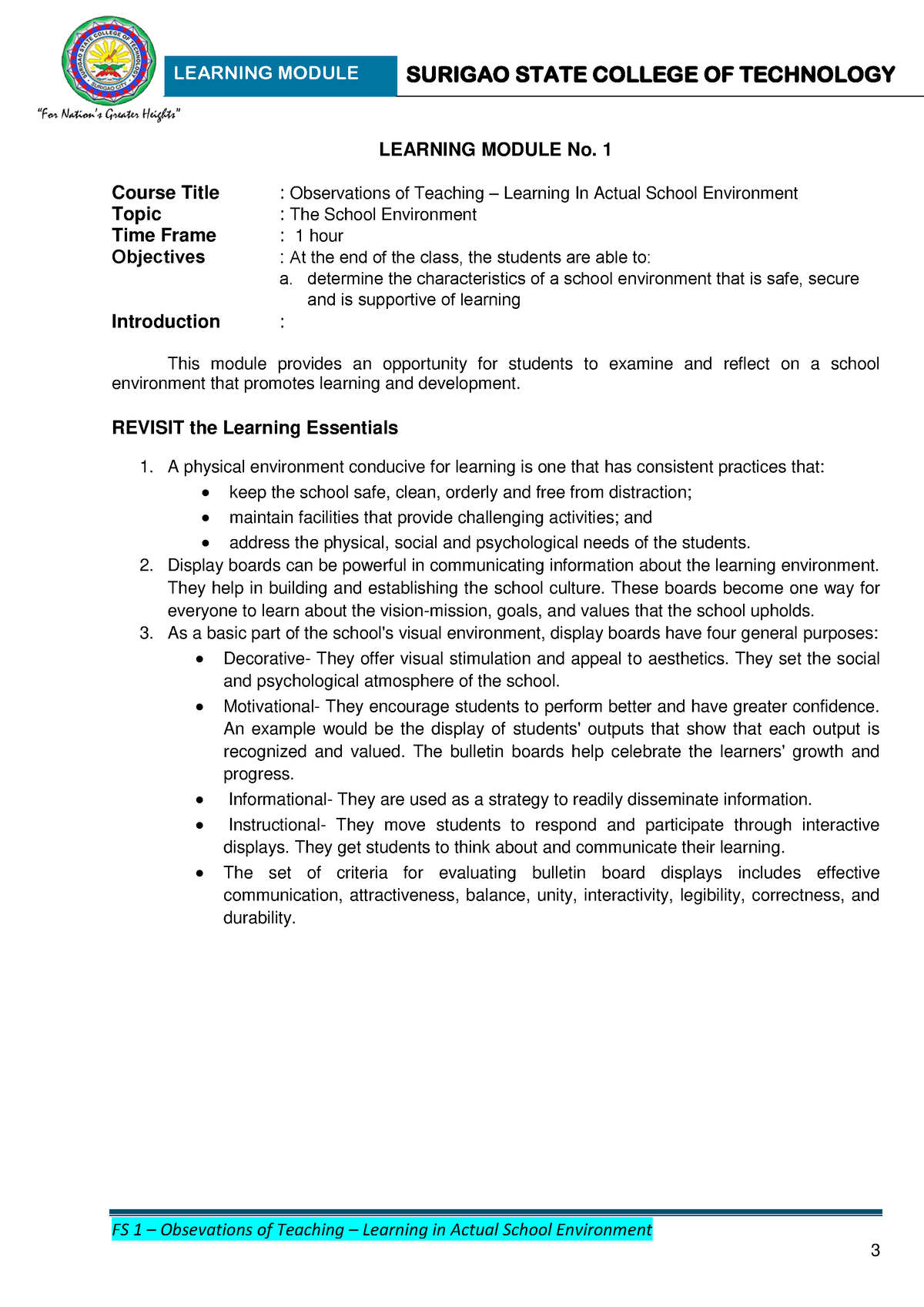 FS-1-Module 1-2 - Field Study - FS 1 – Obsevations Of Teaching ...