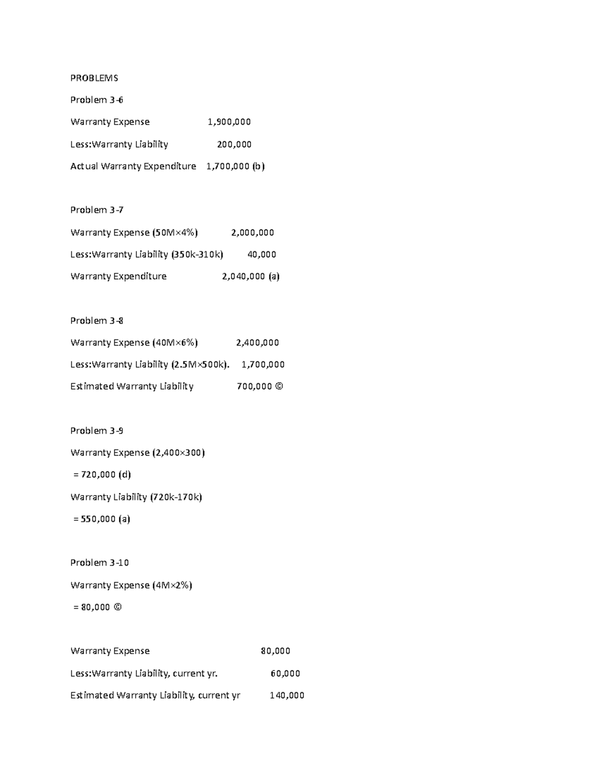 Chapter 3 warranty liability PROBLEMS Problem 3 Warranty Expense