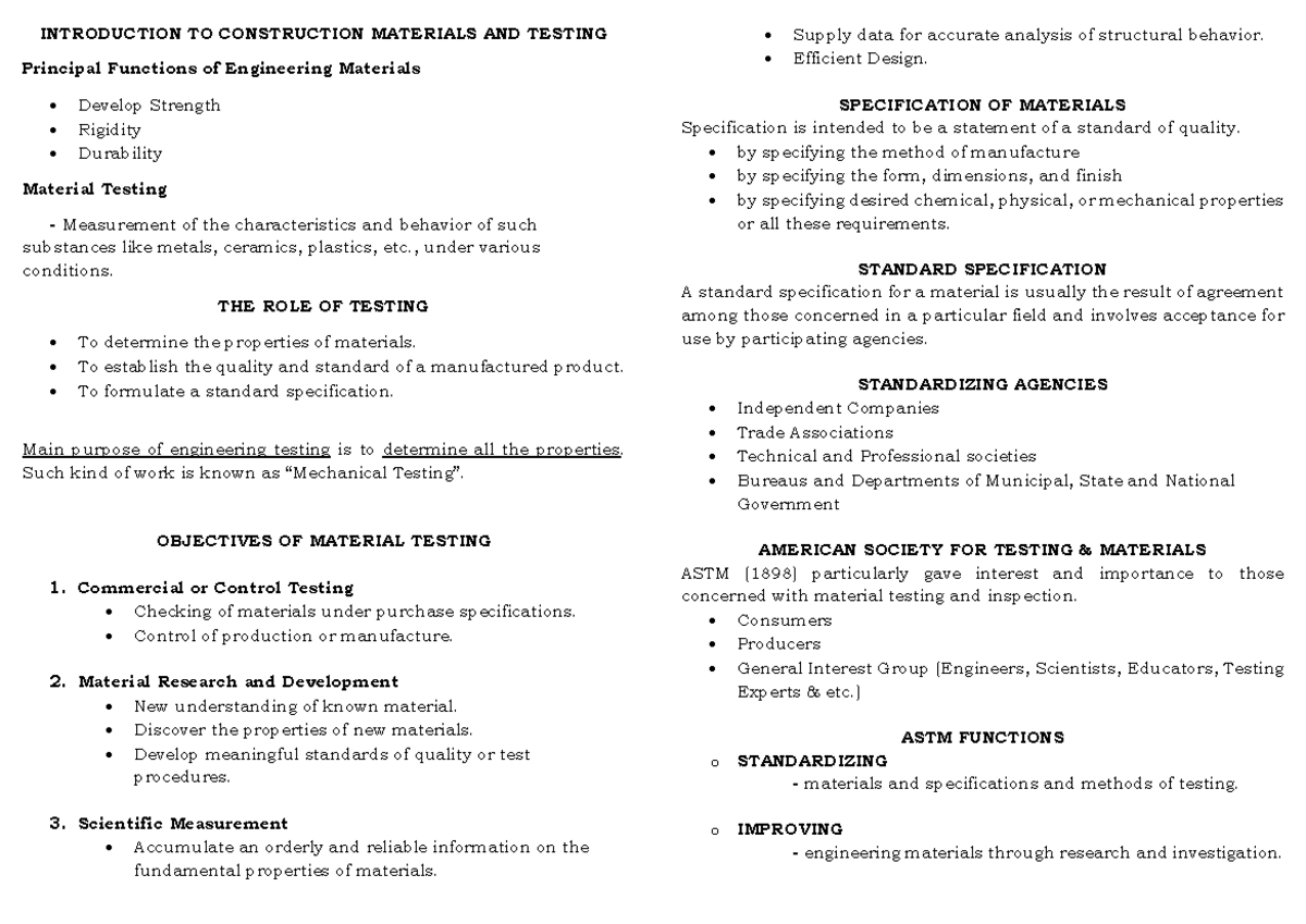 CMT- Reviewer - AEBEBAJAJA - INTRODUCTION TO CONSTRUCTION MATERIALS AND ...