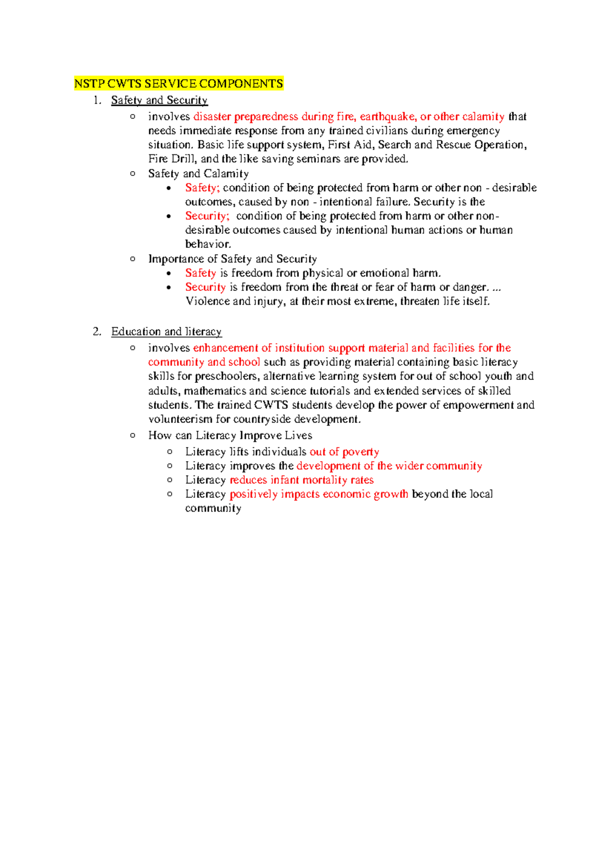 NSTP CWTS Service Components NSTP CWTS SERVICE COMPONENTS 1. Safety