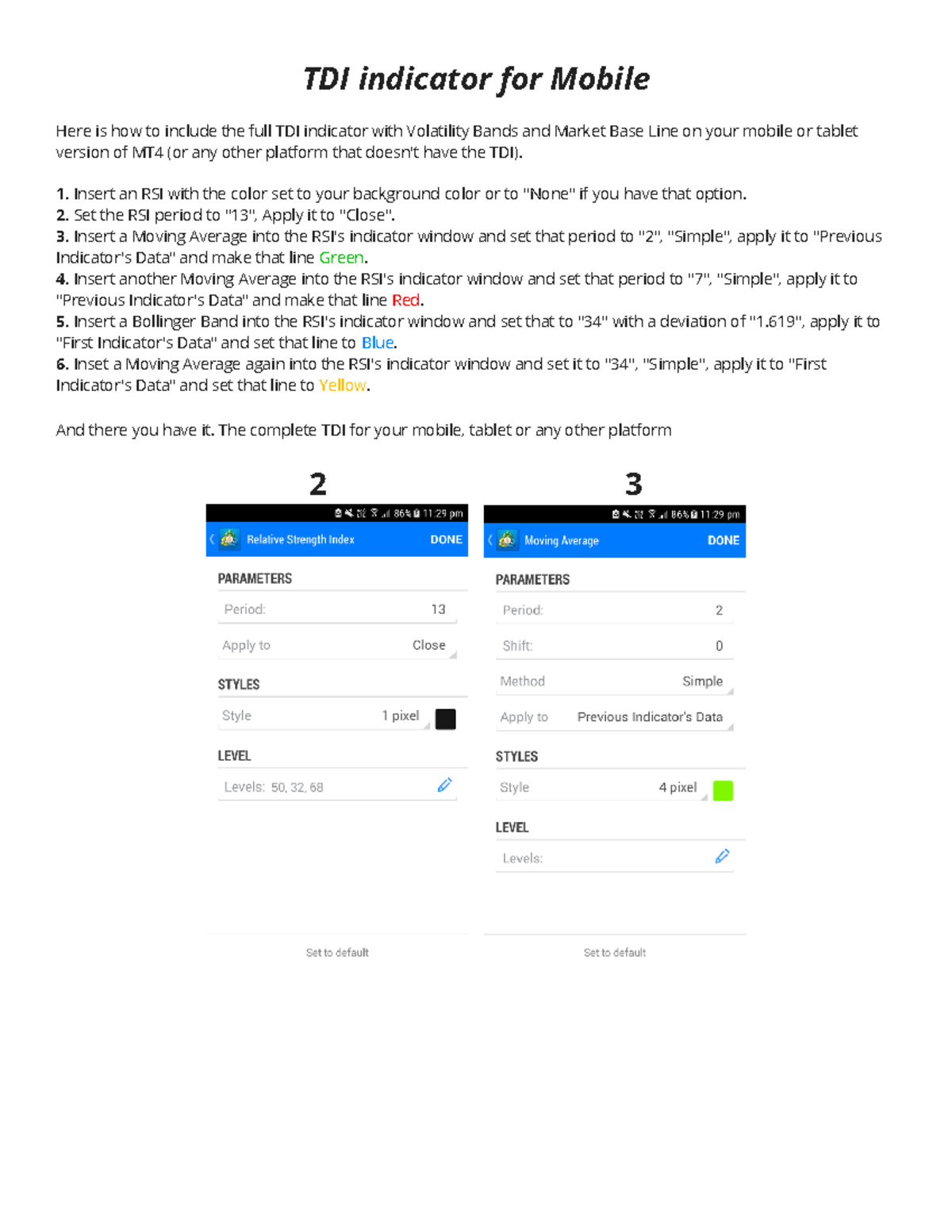 Android Indicators - notes - TDI indicator for Mobile Here is how to ...