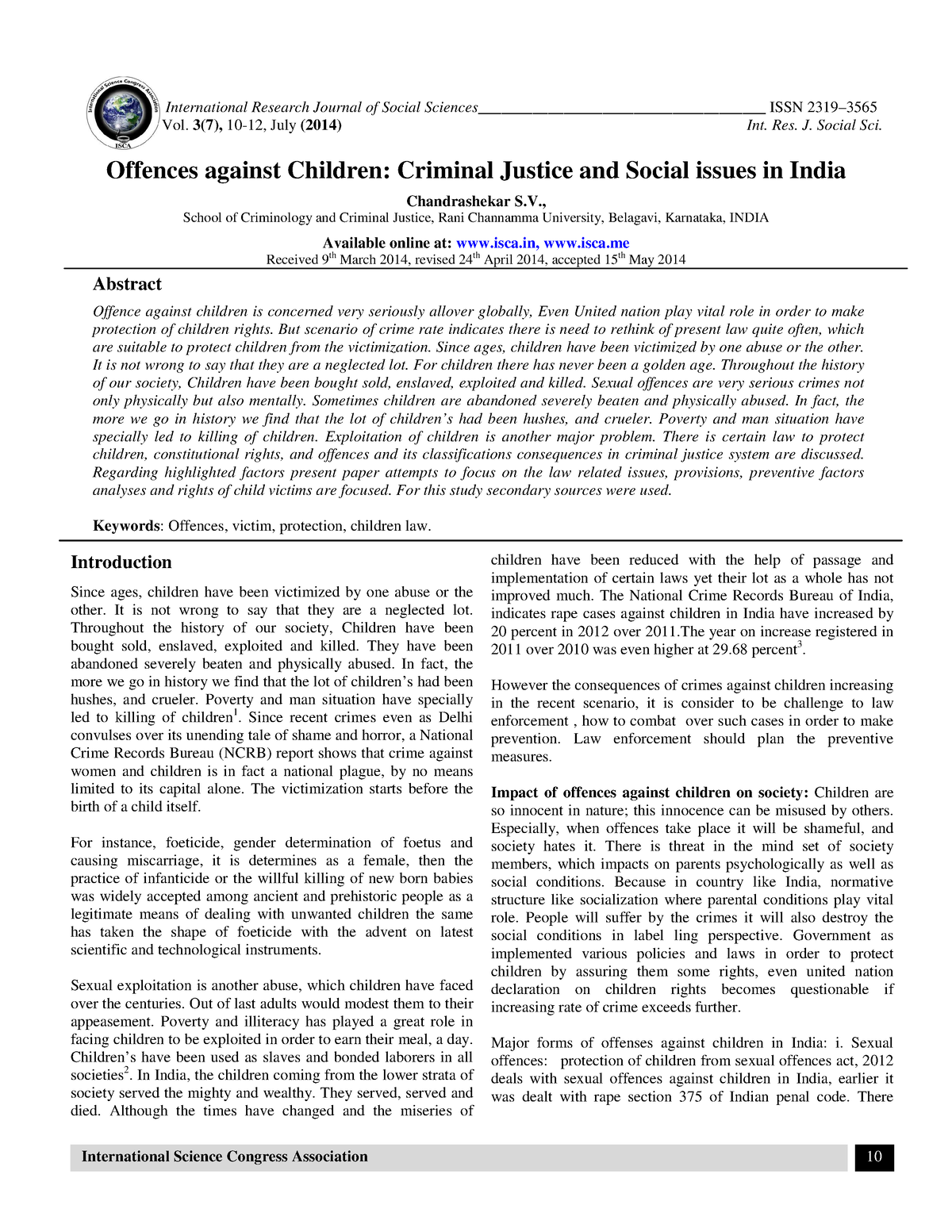 Offences Against Children Criminal Justi - International Research ...