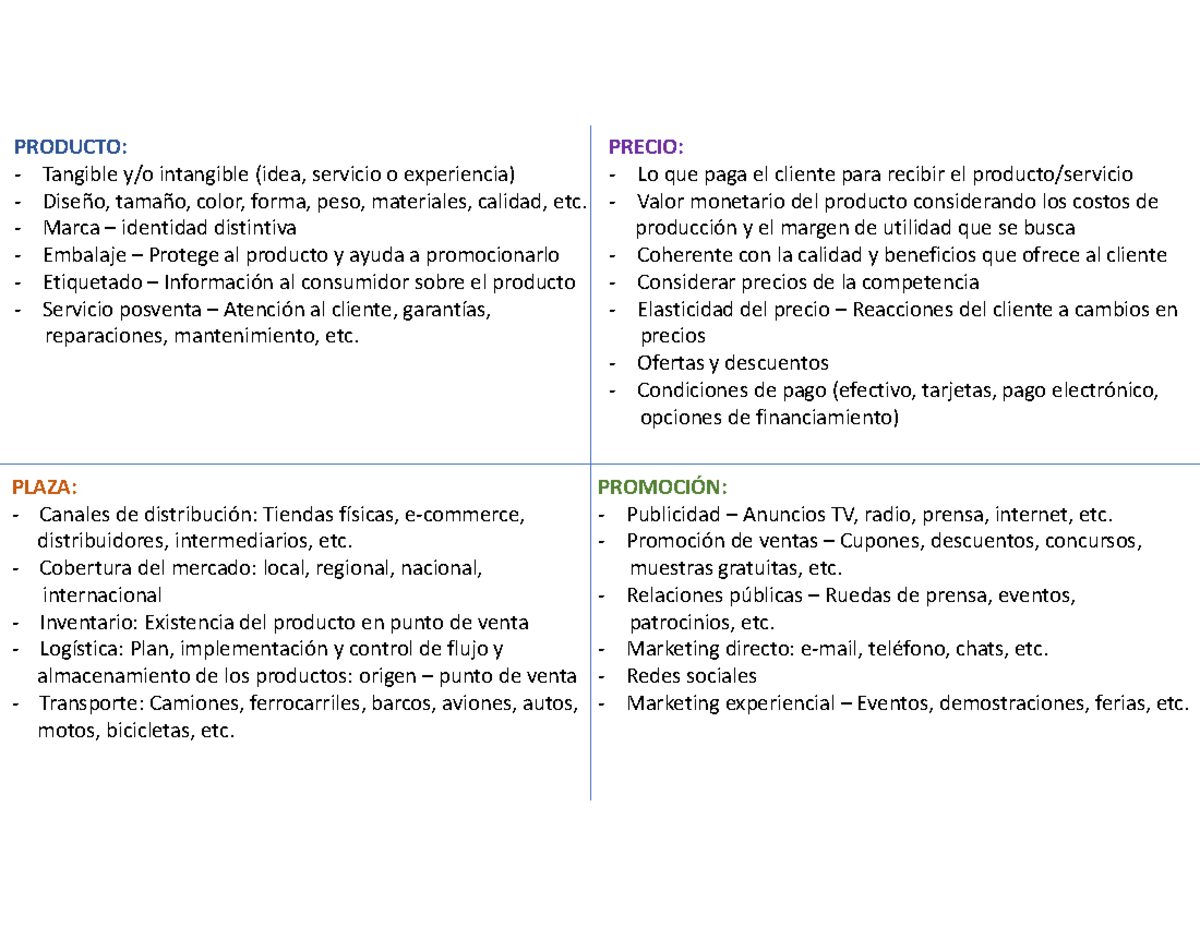 4 Ps MKT - PRODUCTO: Tangible y/o intangible (idea, servicio o ...