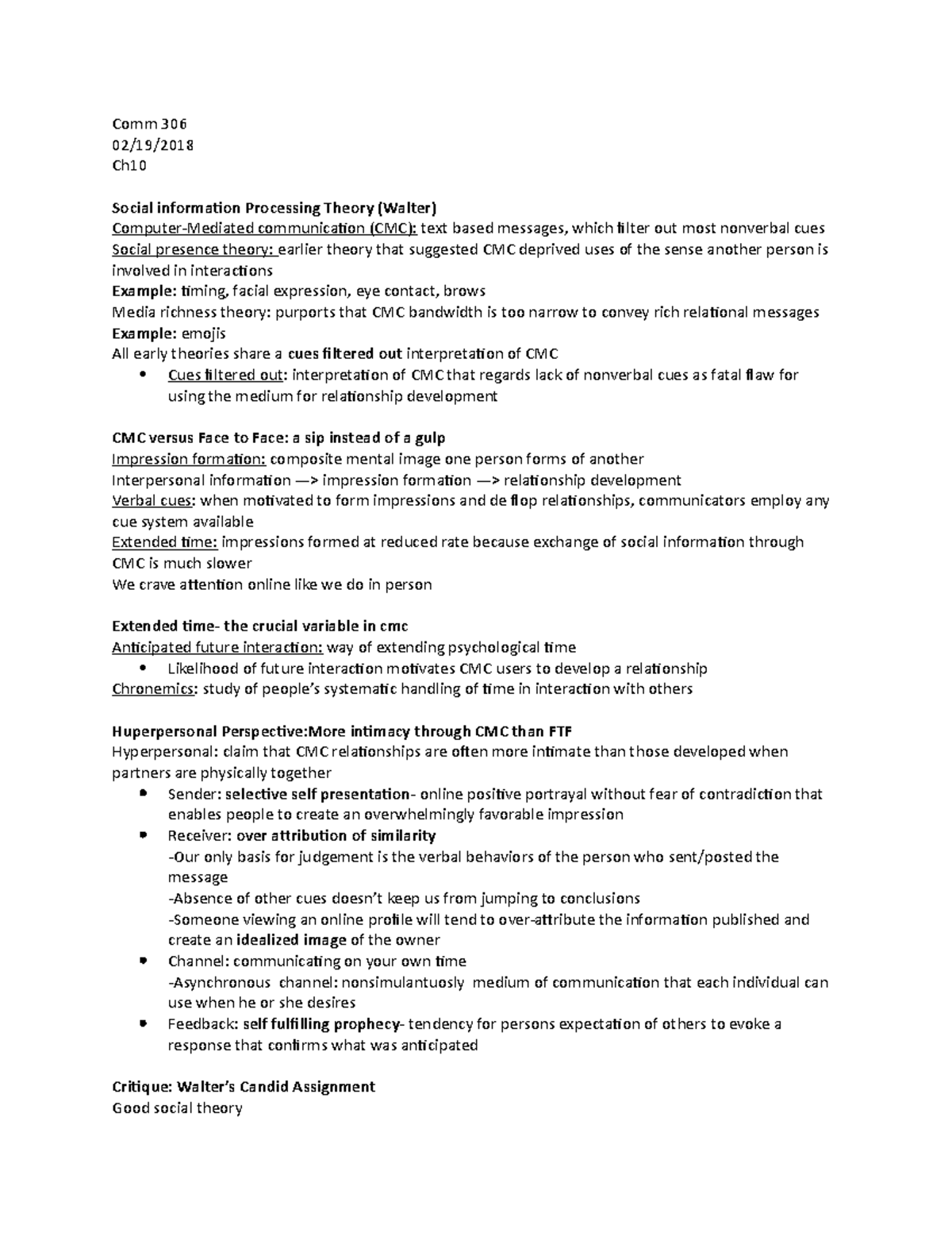 COMM306 21918 ch 10-11 notes - Comm 306 Ch10 Social information ...