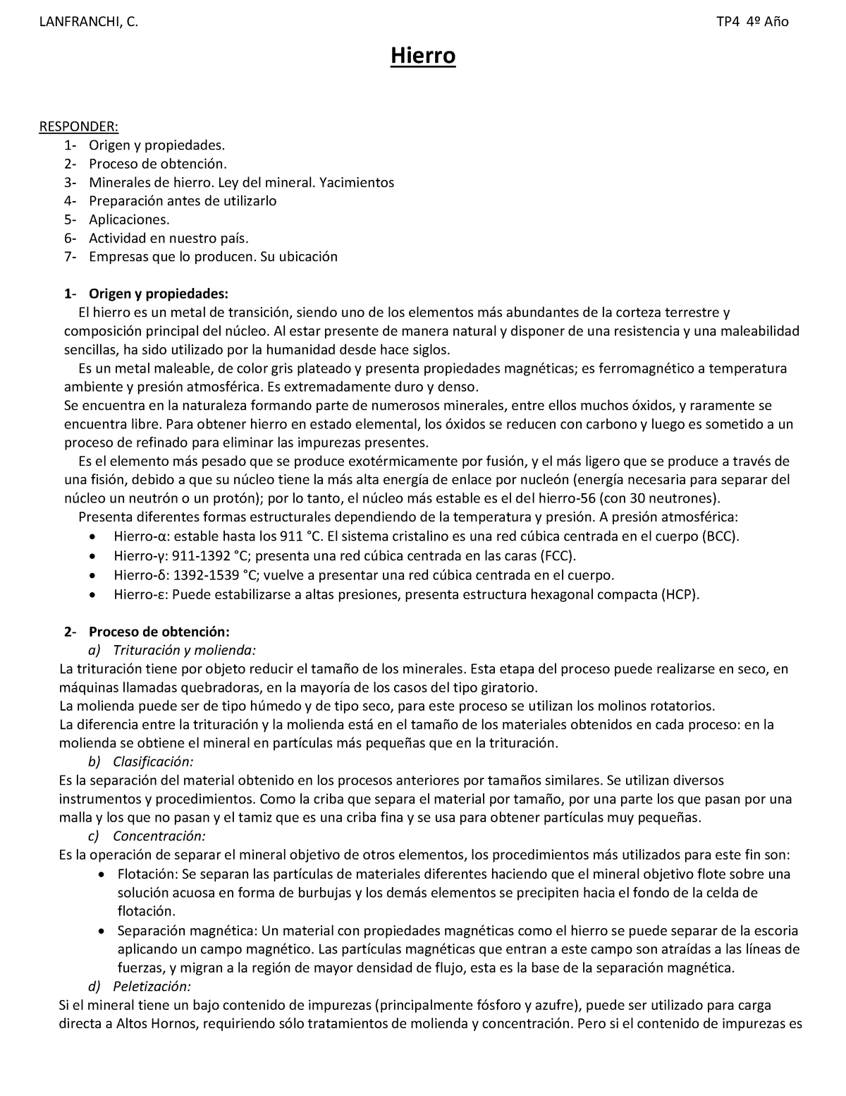 TP4 4º AÑO c Onocimiento DE LOS m Ateriales - LANFRANCHI, C. TP4 4º Año ...