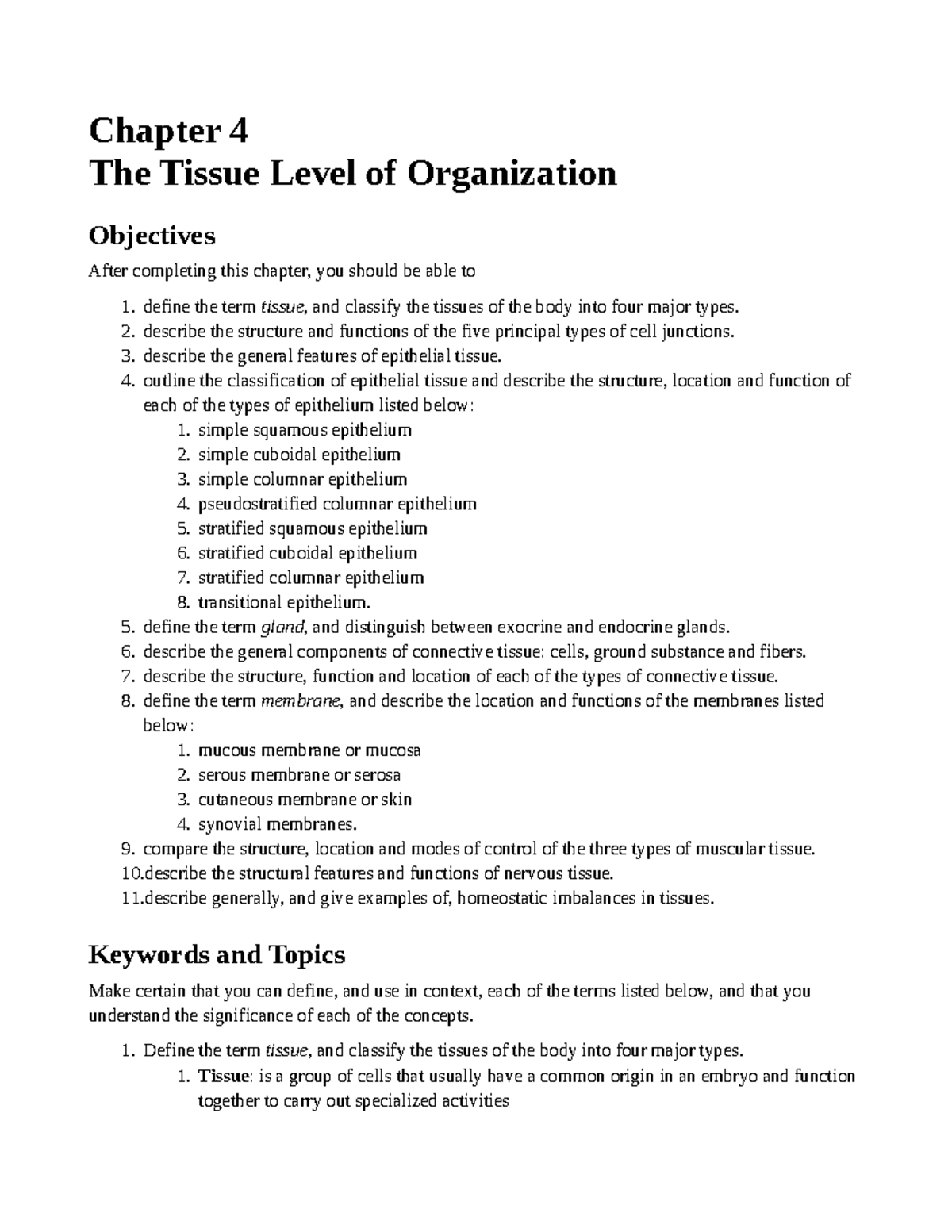 Biol 235- Chapter 4 - Chapter 4 The Tissue Level of Organization ...