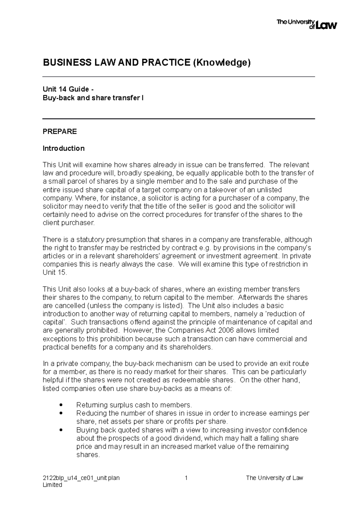 Unit 14 unit guide prep,engage,consolidate - BUSINESS LAW AND PRACTICE ...