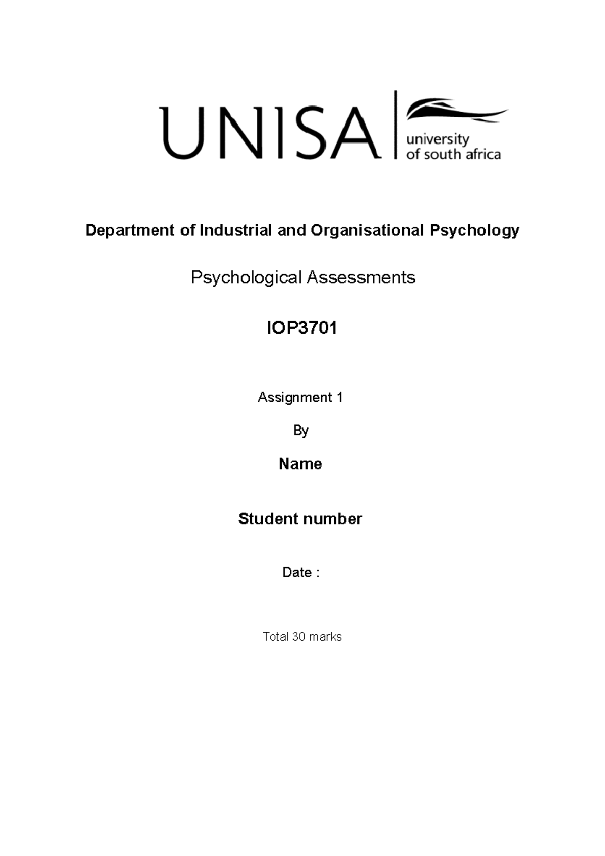 IOP3701 Assingment f - Assessment 1 Attempt - Department of Industrial ...