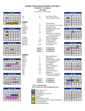 Approved 2021-22 Student Calendar - S M T W T F S S M T W T F S 1 2 3 July  22 New Teachers Report 1 - Studocu