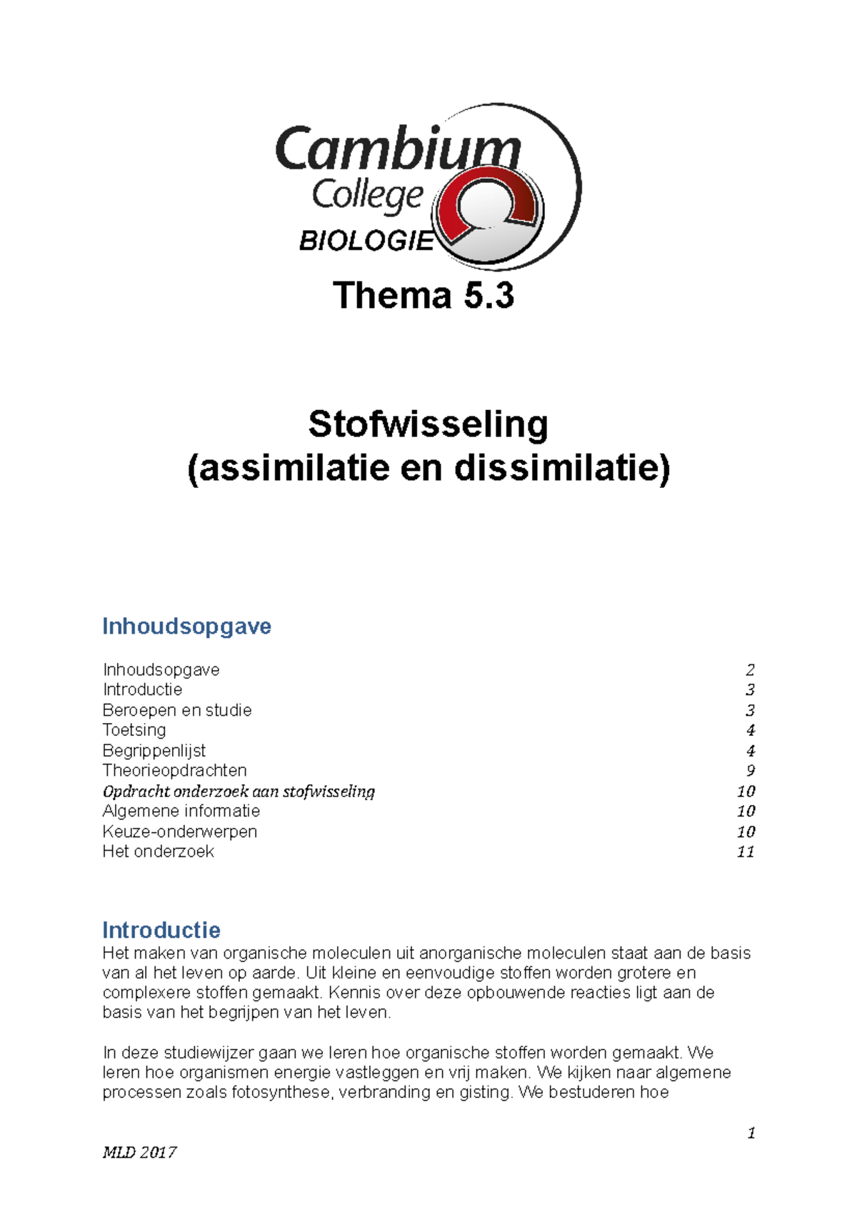 A5 1920 Studiewijzer Stofwisseling MLD - Thema 5. Stofwisseling ...