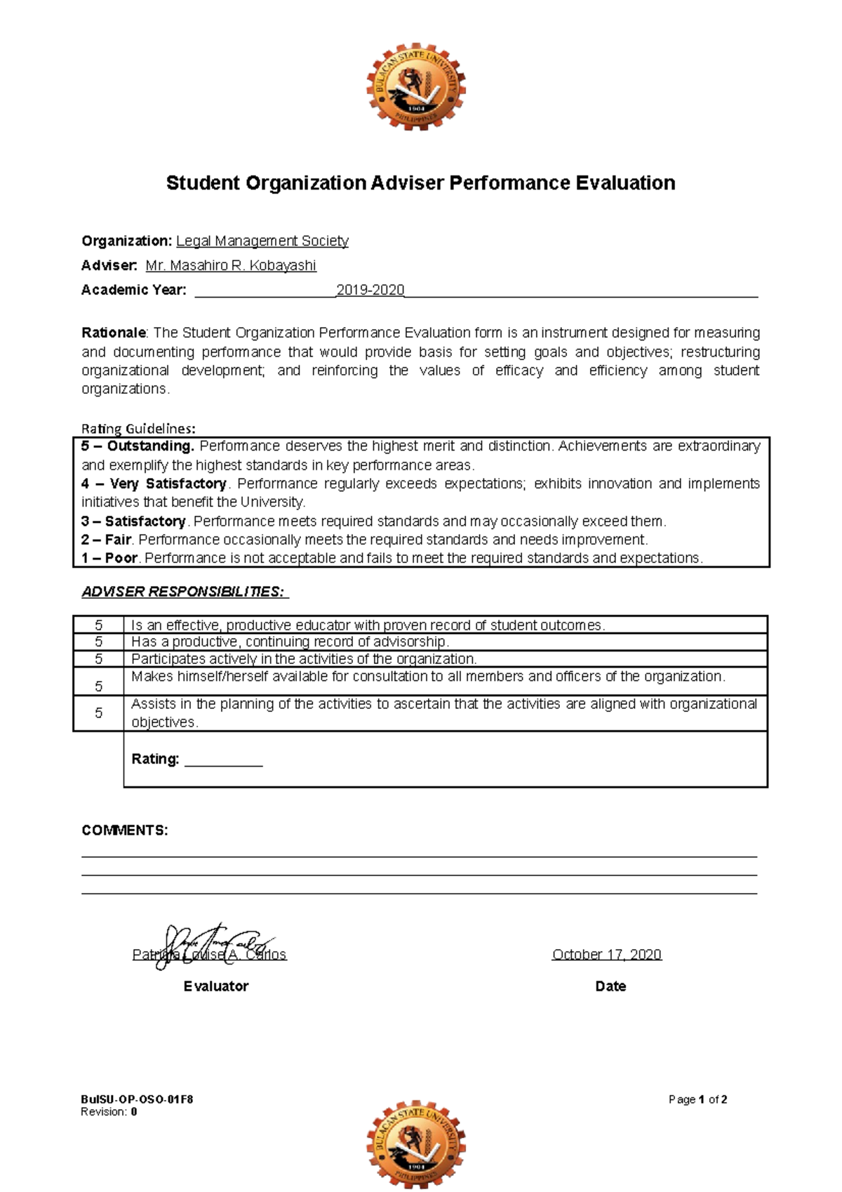 01F8-Student-Organization-Adviser-Performance-Evaluation (1) - Student ...