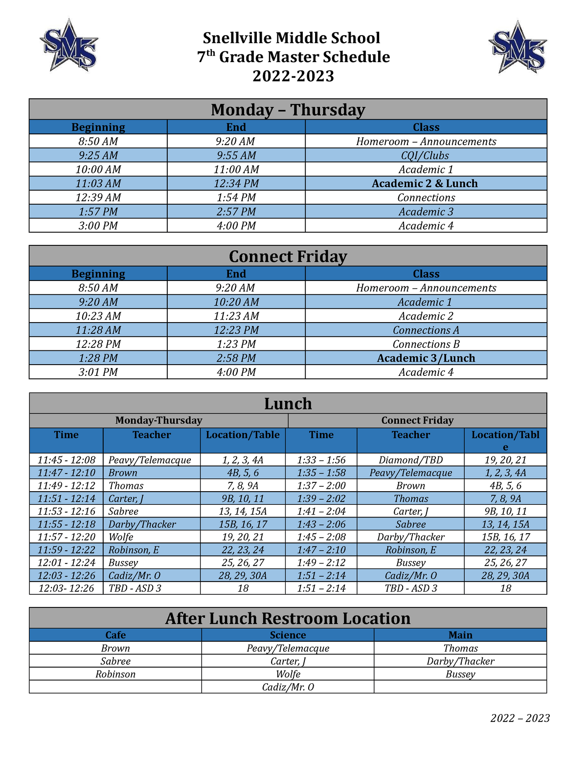 7th Grade Master Schedule - Snellville Middle School 7 th Grade Master ...