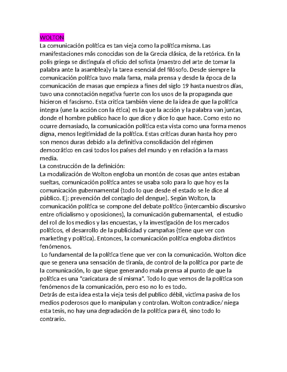 Resumen Teoria De La Com. II - WOLTON La comunicación política es tan ...