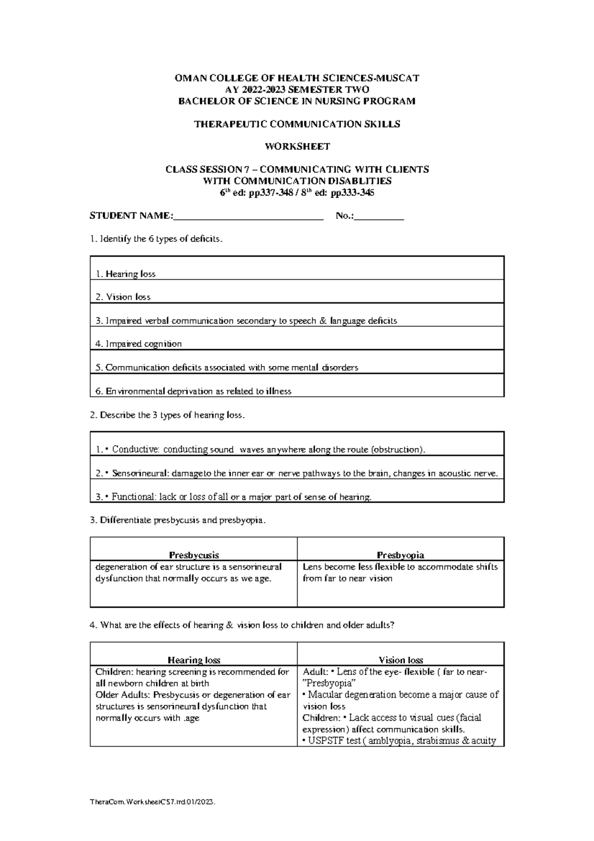 Worksheet - CS 7 Communicating with Clients with Communication ...