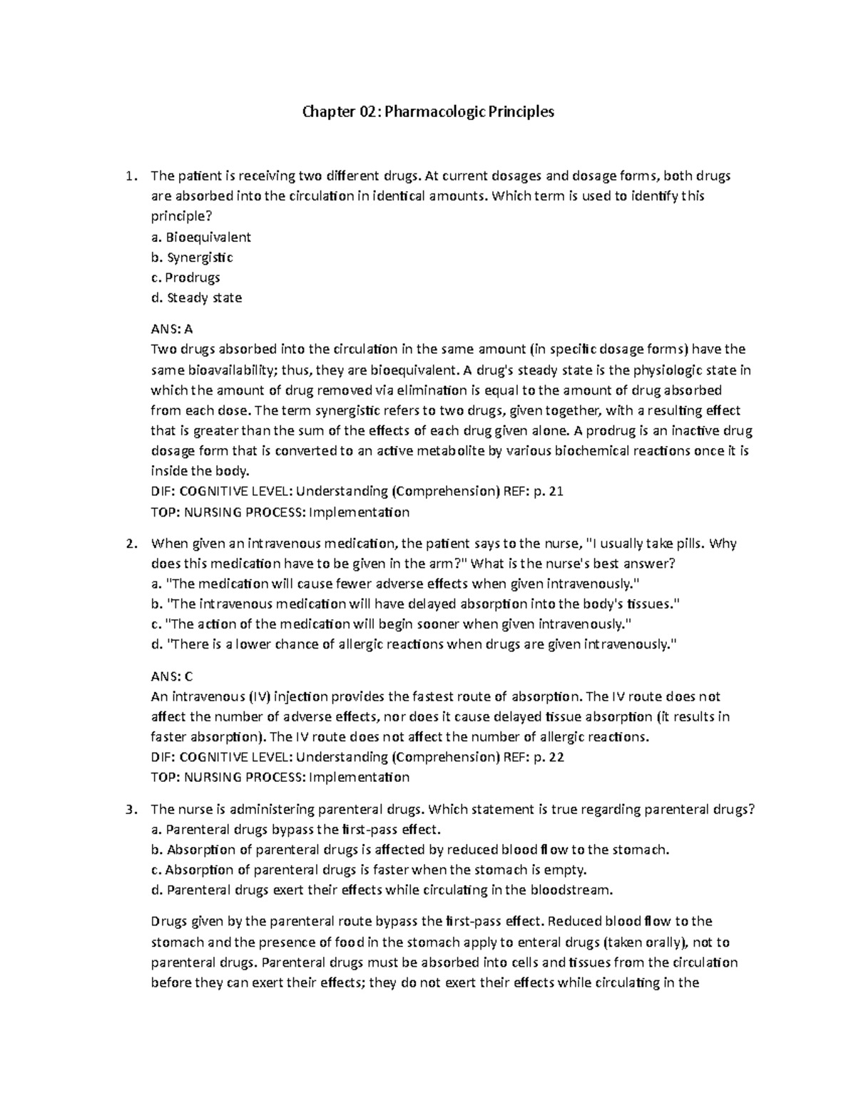 Chapter 02 - Pharmacology for Nursing practice materials for exam ...