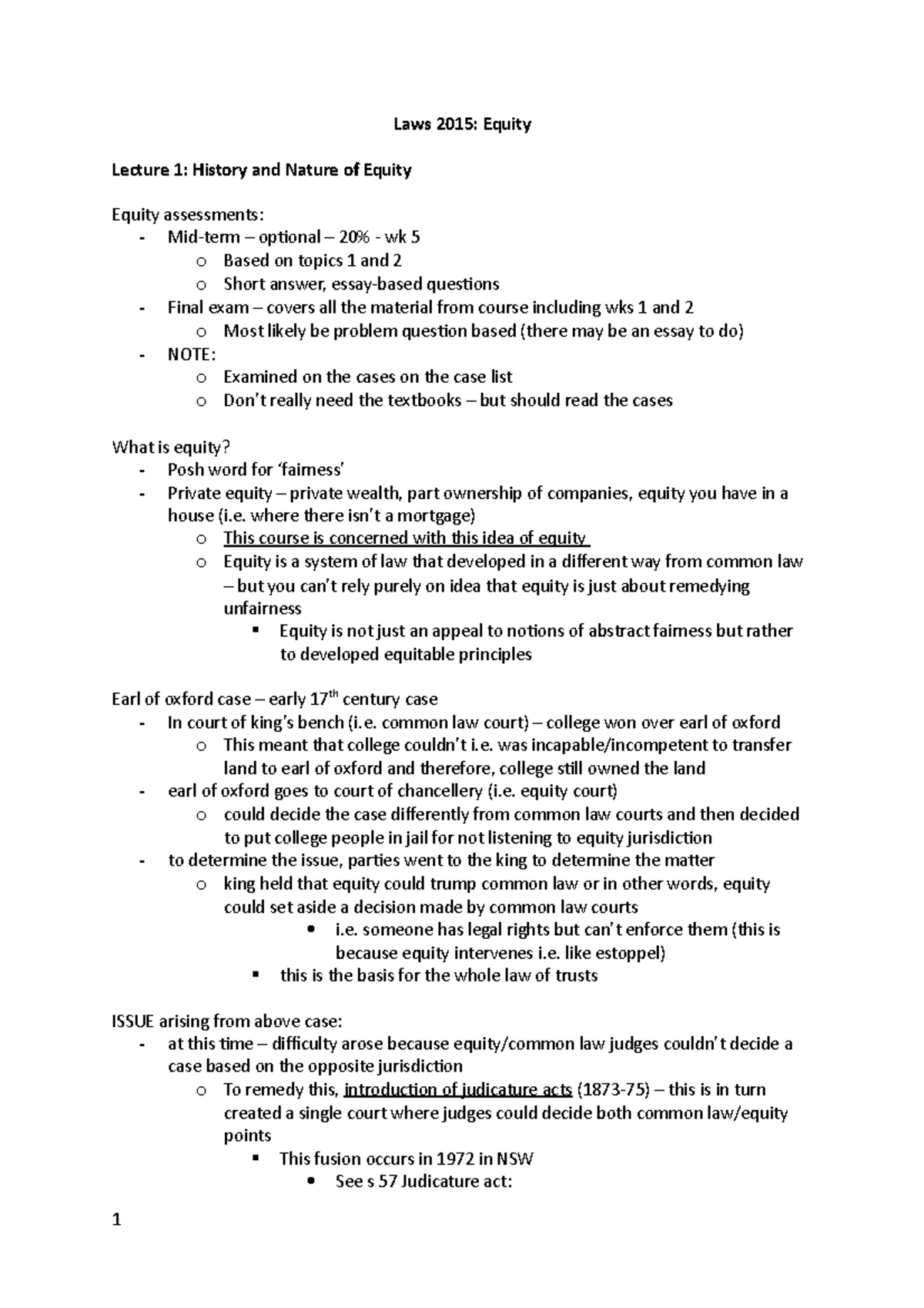 Equity Readings - Laws 2015: Equity Lecture 1: History and Nature of ...