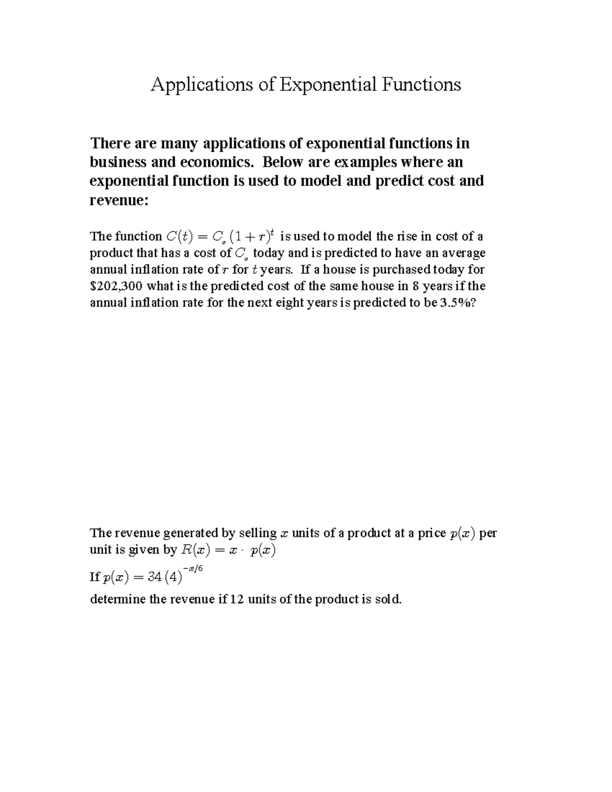 Applications of exponential functions - Below are examples where an ...