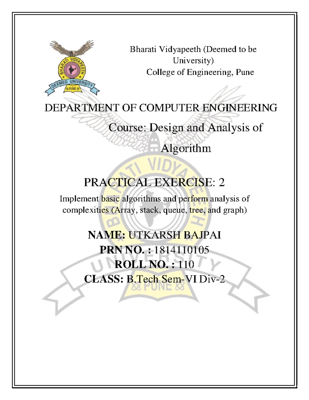 Akarsh Kumar Mishra 17 DAA Practical 2 - Bharati Vidyapeeth (Deemed to ...