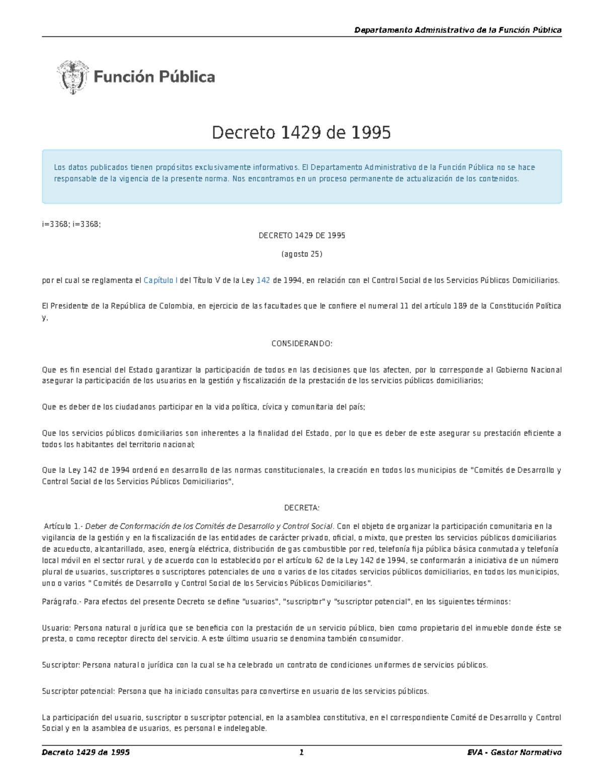 Decreto 1429 de 1995 - eefef - Decreto 1429 de 1995 Los datos ...