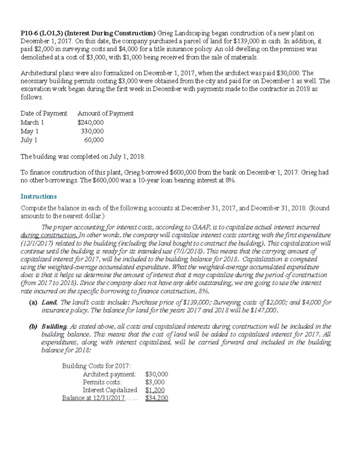 Exercise P10-6 - How to capitalized interest during self-construction ...