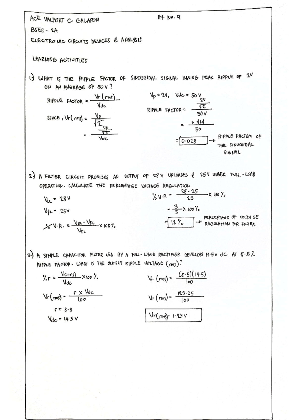 IM9 Galapon ECE01 2 Ndsem 2020 2021 - Bachelor of Electronics and ...