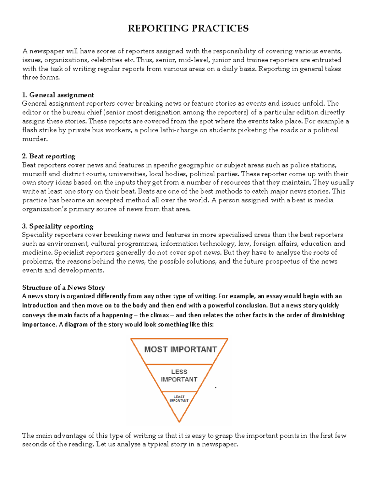 Reporting Practices - Hope this helps - REPORTING PRACTICES A newspaper ...