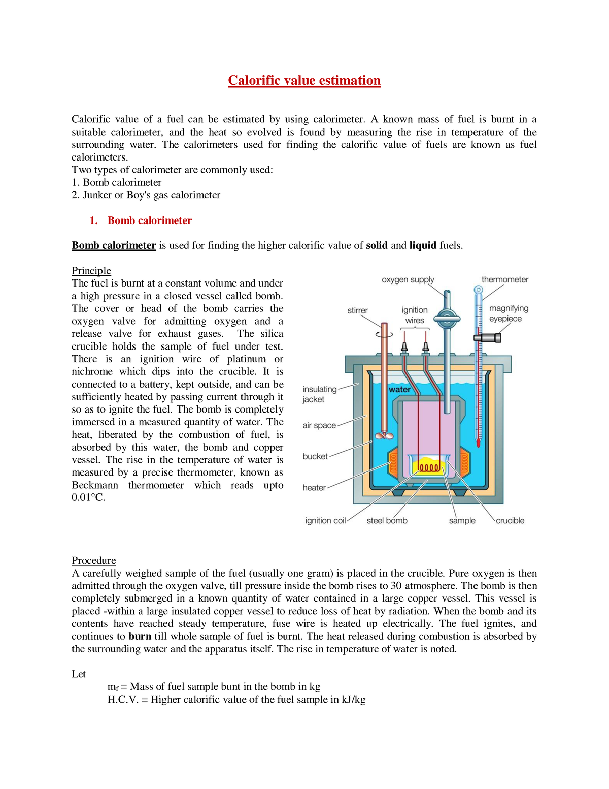 Calorific Value Estimation And Fuel Burner Calorific Value Estimation 