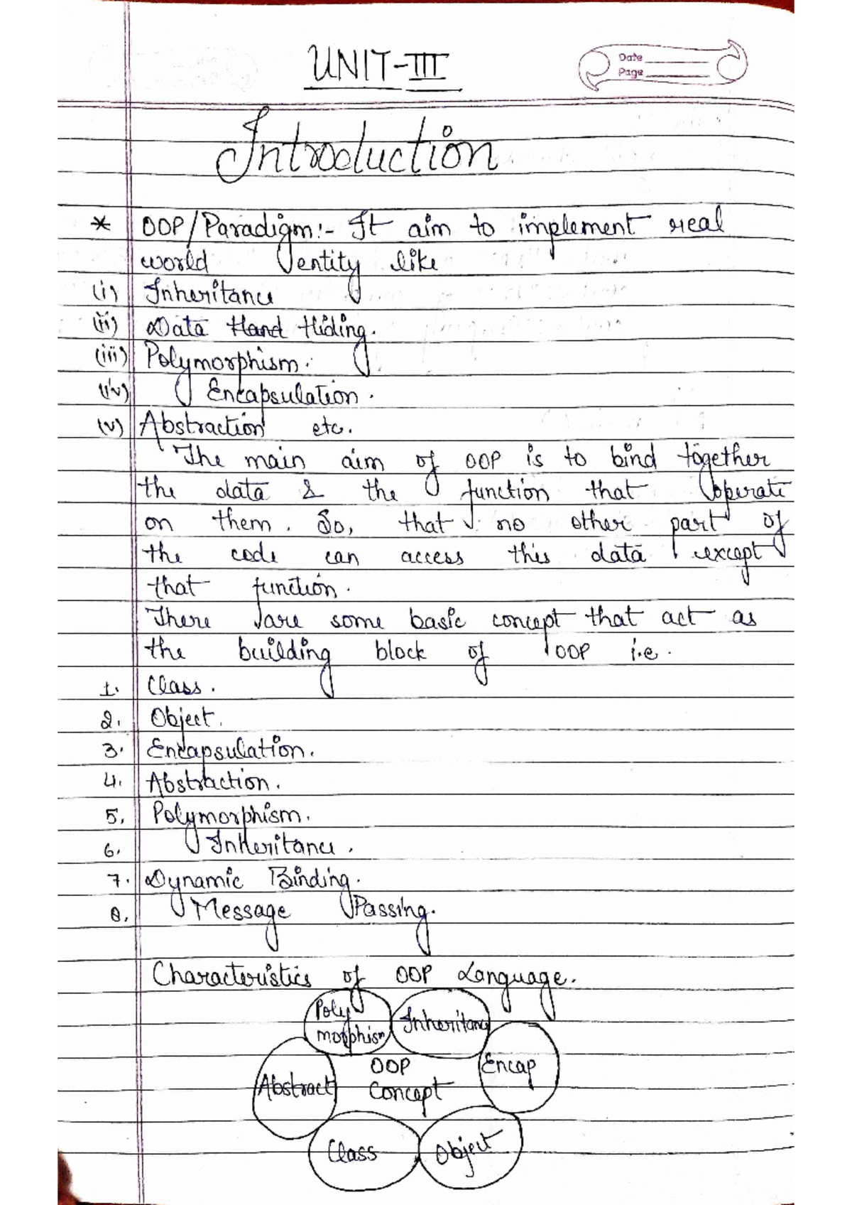 C++ Hand Written Notes Unit-III - Date Page Introduction world It like ...