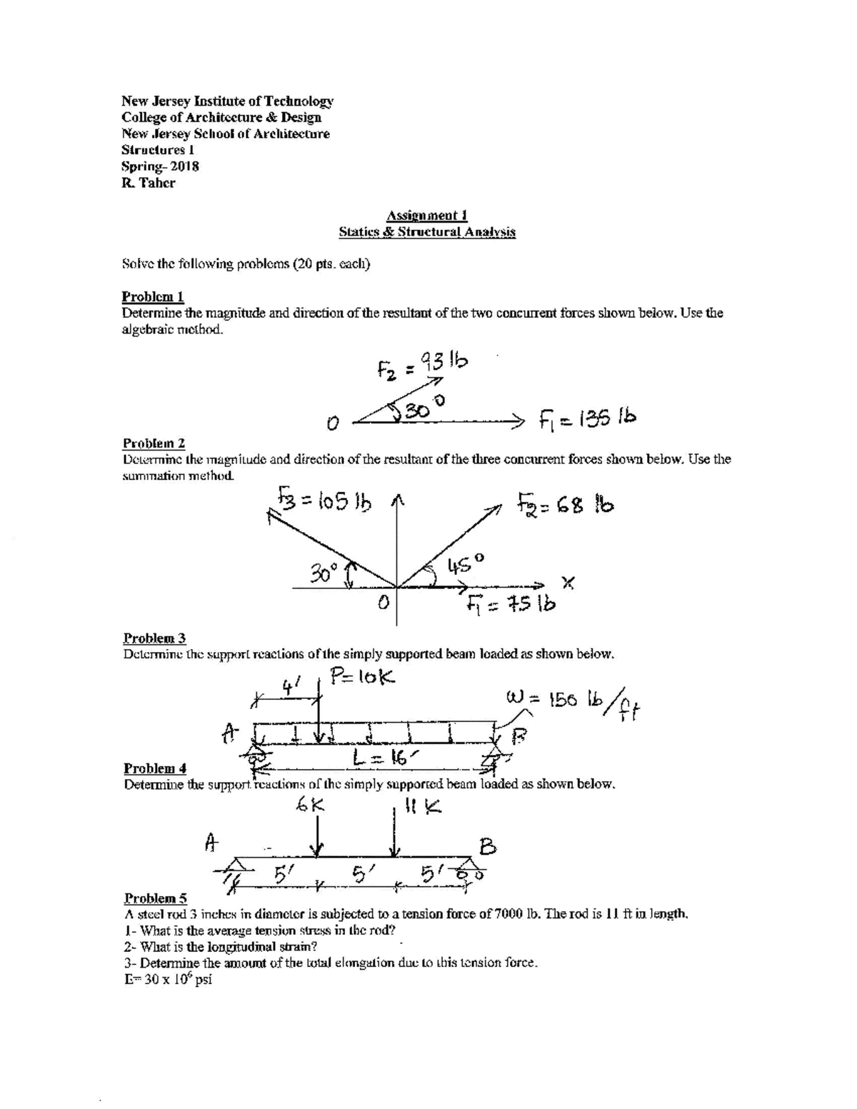 Soliution Of Assignment 1 Statics And Structural Analysis - Arch 303 