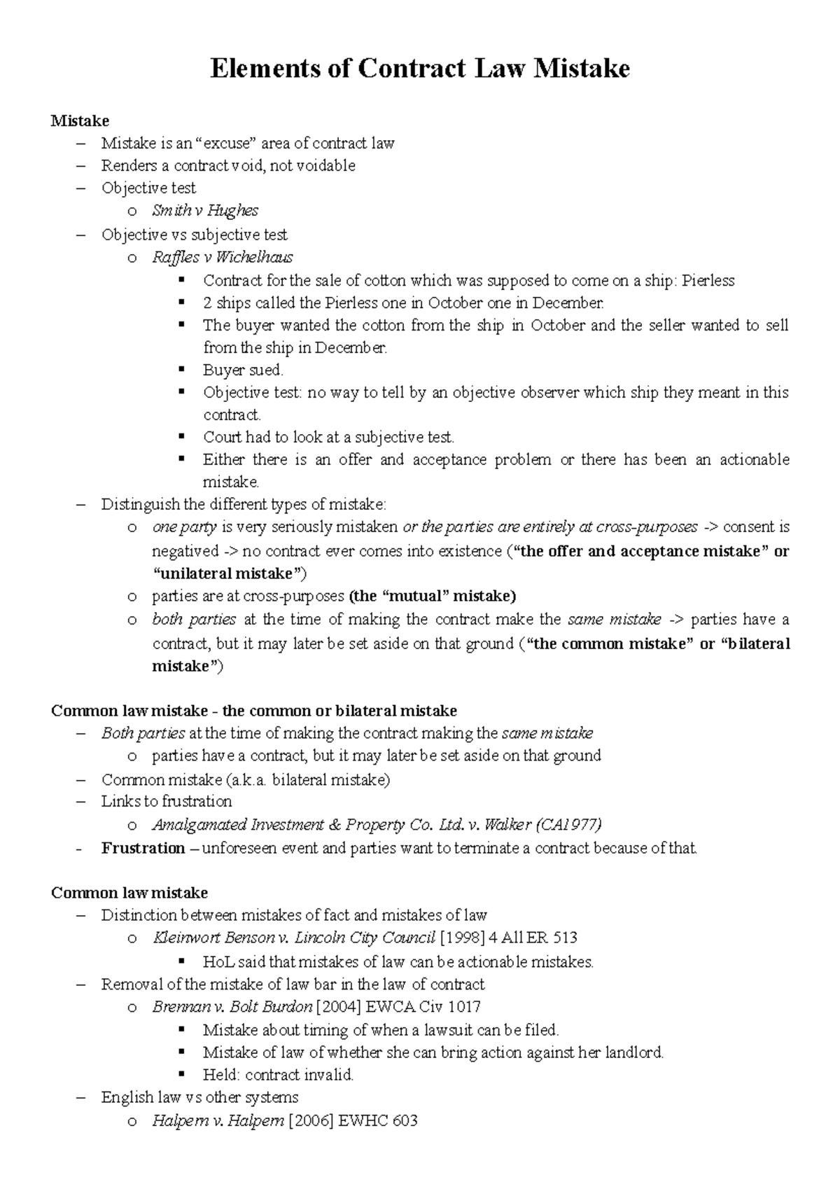 Mistake - Contract Law 2020-2021, Queen Mary University Of London ...