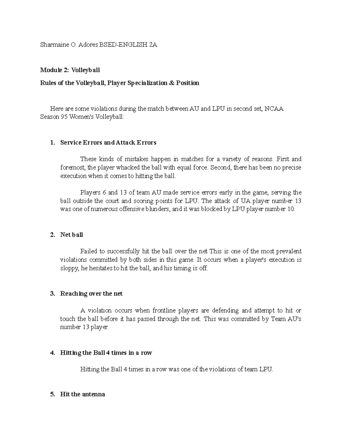 Module 2Volleyball volleyball Sharmaine O. Adores BSEDENGLISH 2A