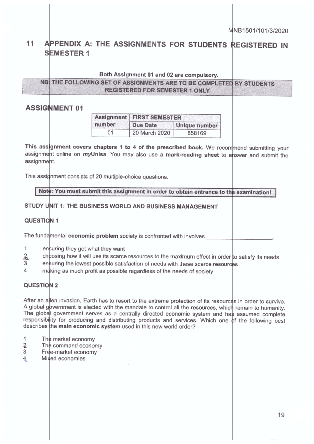 mnb1501 assignment 3 answers