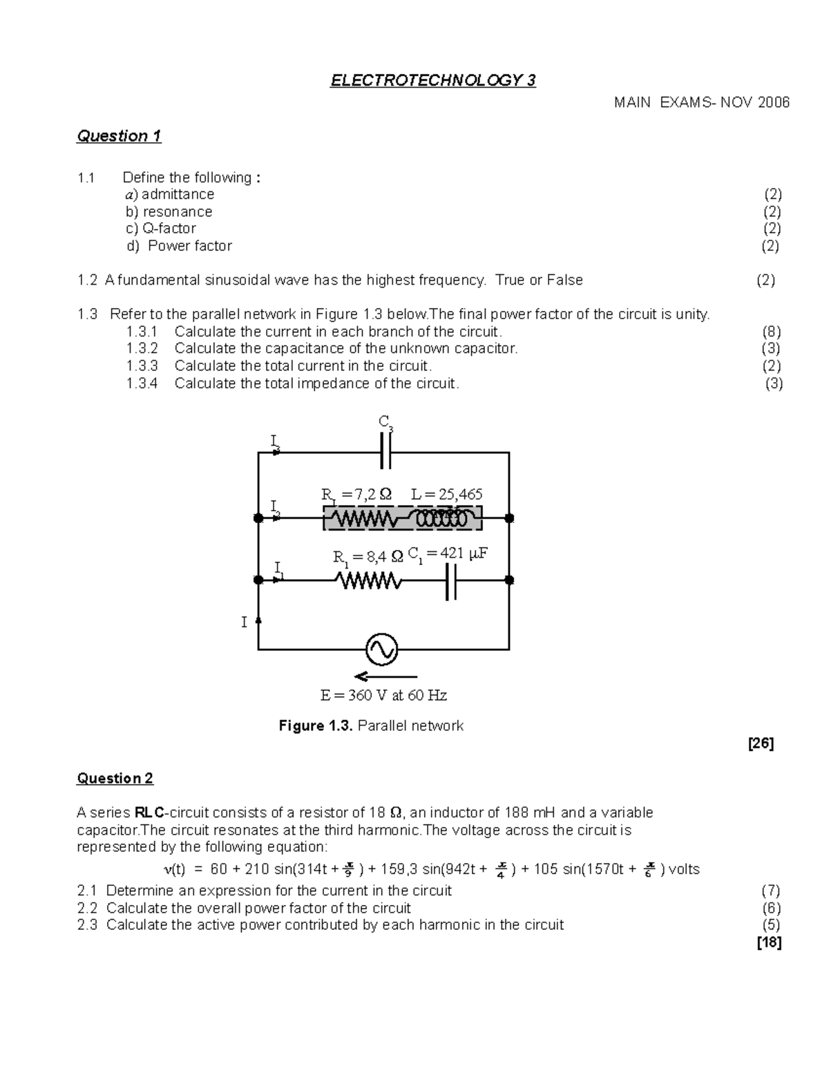 Electrotech 3-main Exams(Nov 2006 ) - ELECTROTECHNOLOGY 3 MAIN EXAMS ...