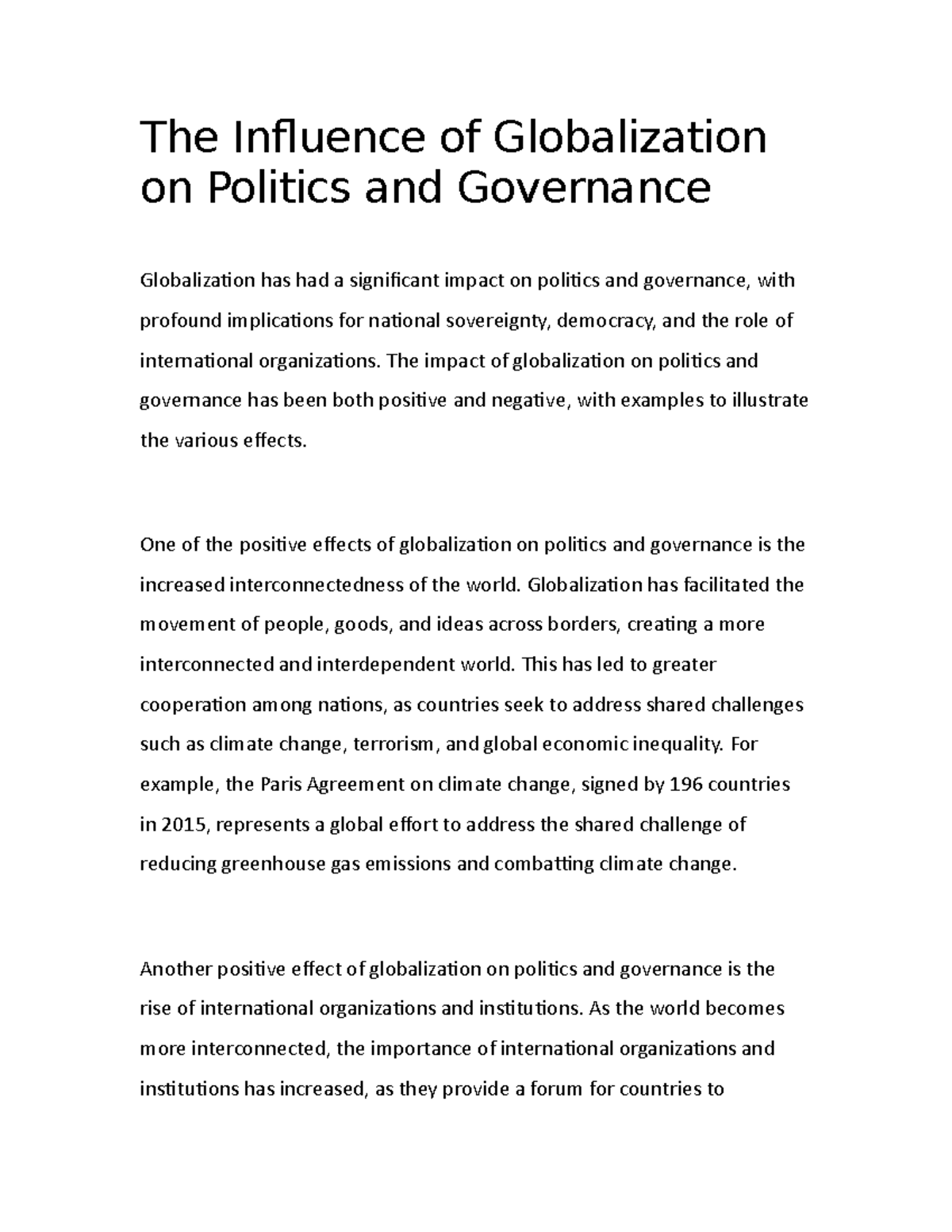The Influence of Globalization on Politics and Governance - The ...