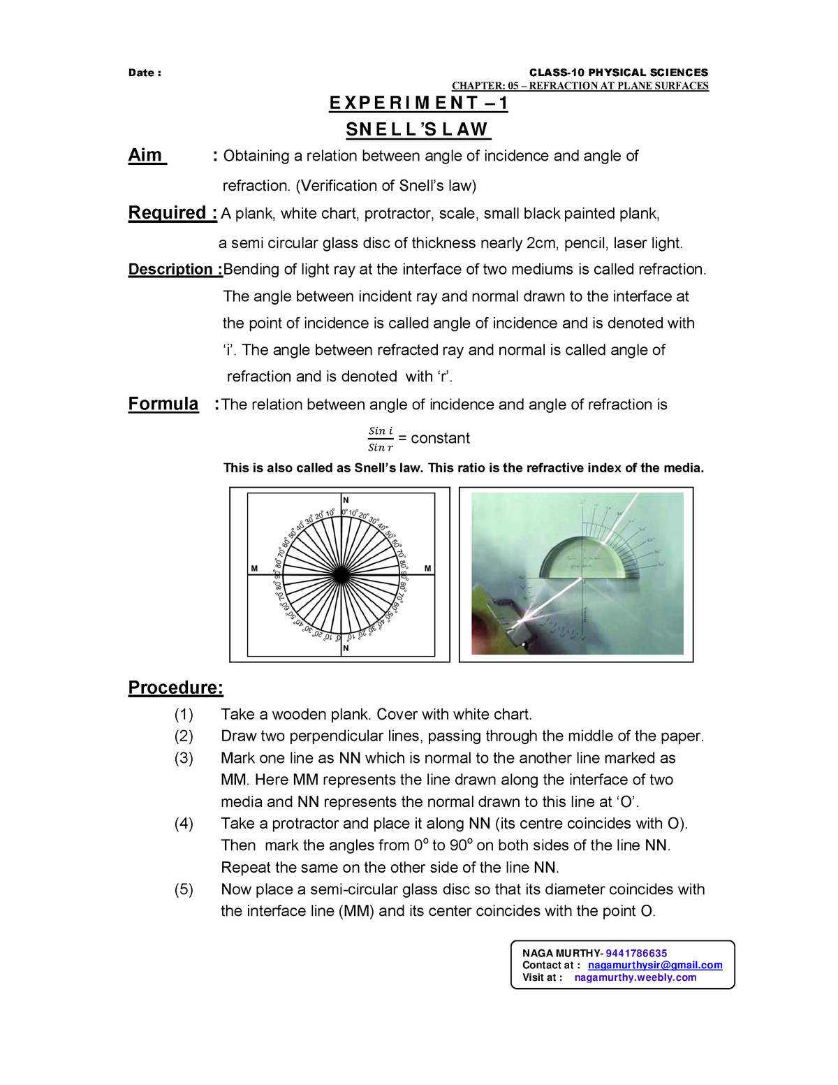 snell's law experiment write up