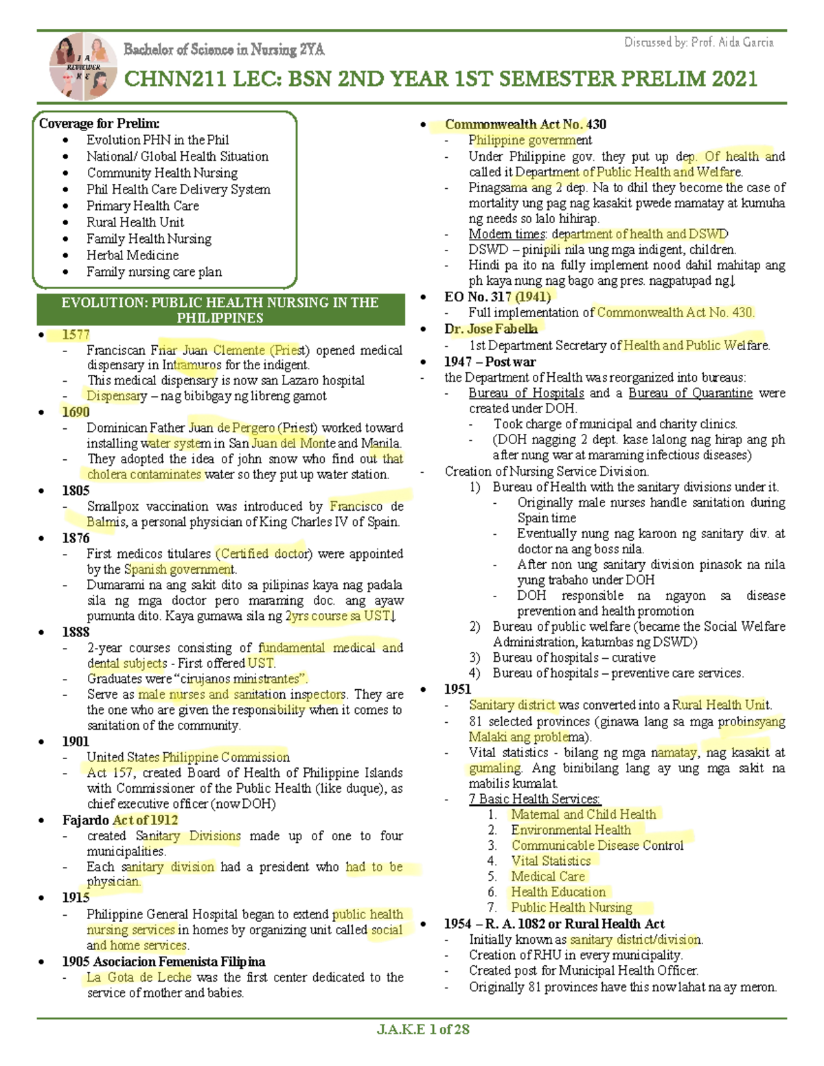 CHNN211-LEC- Prelim - Bachelor of Science in Nursing 2YA CHNN211 LEC ...