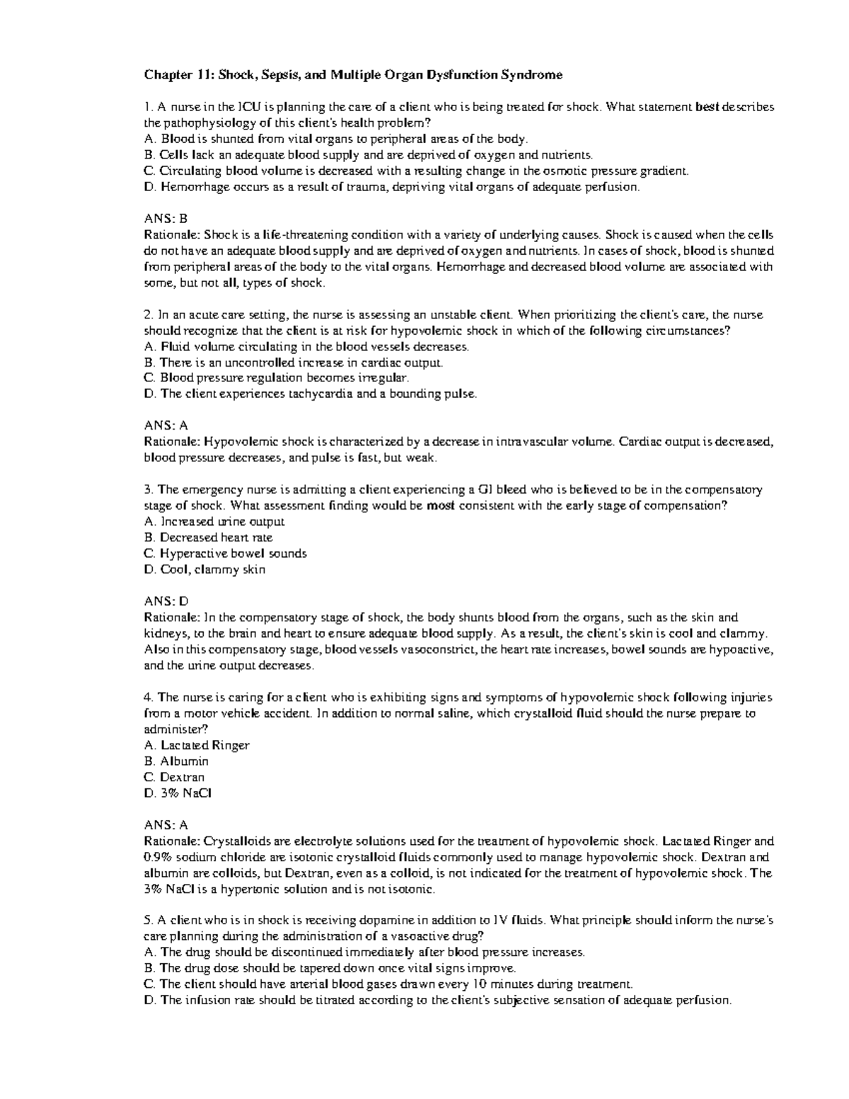 Chapter 11 Shock, Sepsis, and Multiple Organ Dysfunction Syndrome ...