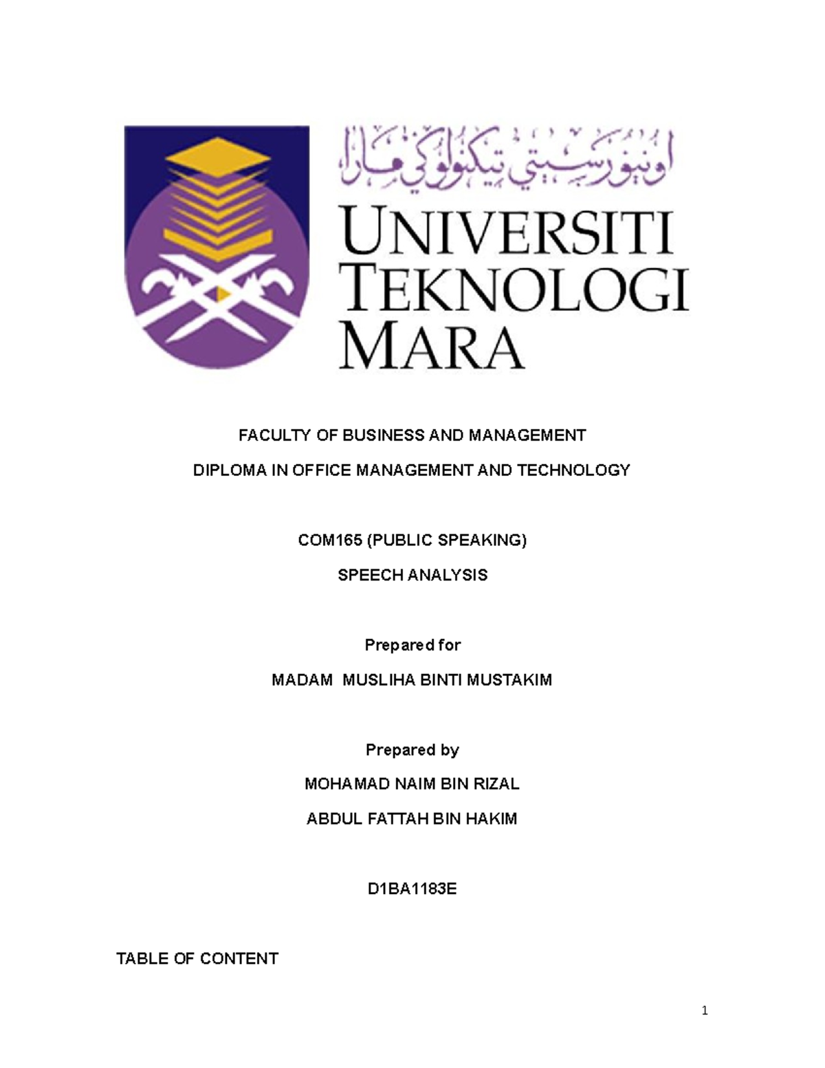 CASE Study COM 165 - PUBLIC SPEAKING - Public Speaking - UiTM - Studocu