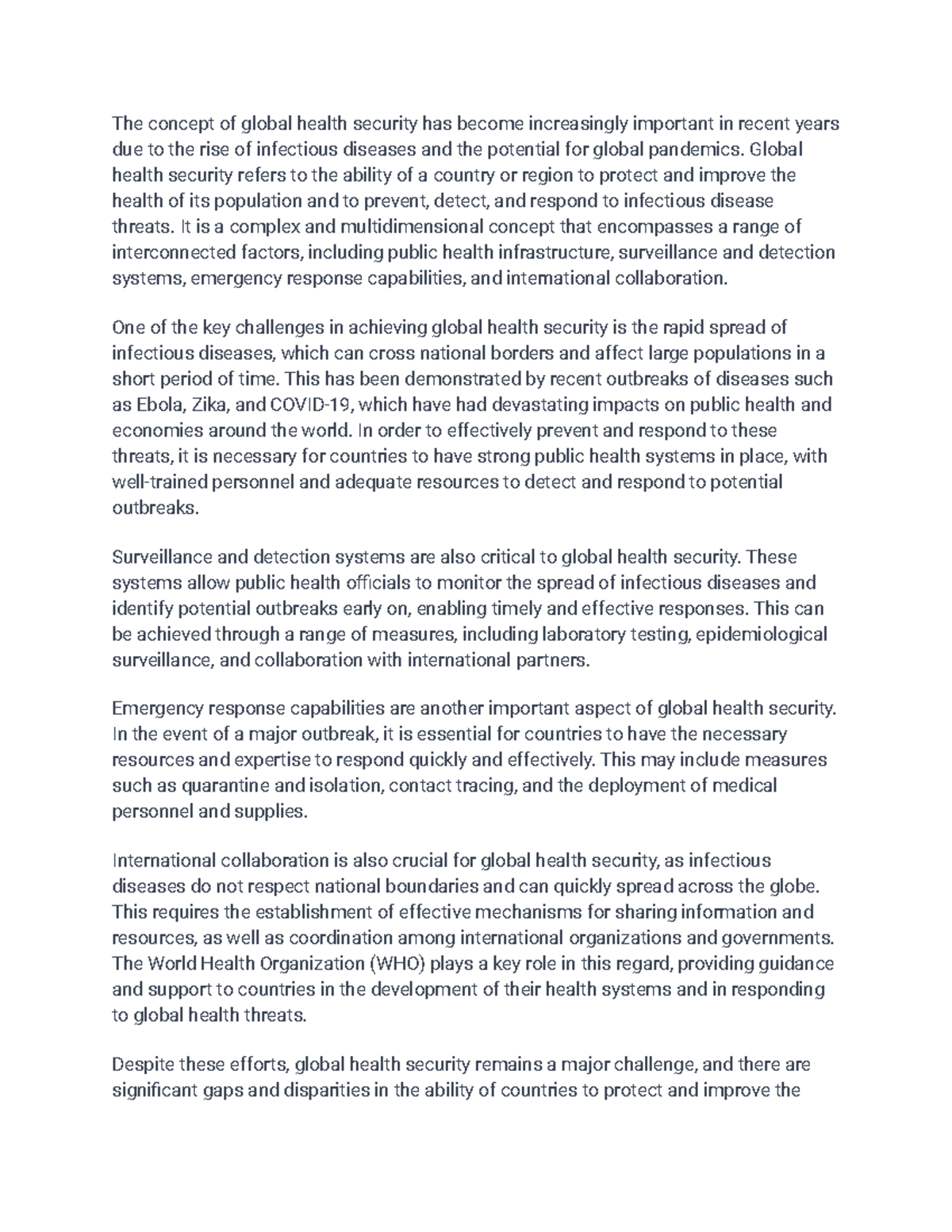 The concept of global health security - Global health security refers ...