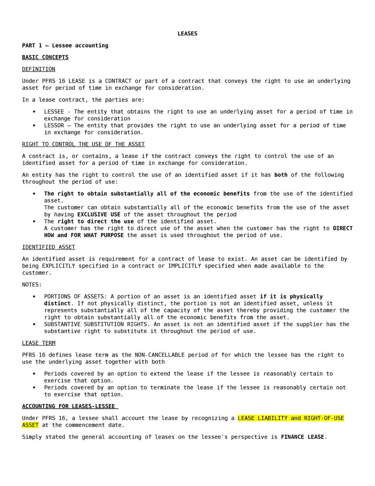 Leases PART Lessee RAW - LEASES PART 1 – Lessee Accounting BASIC ...